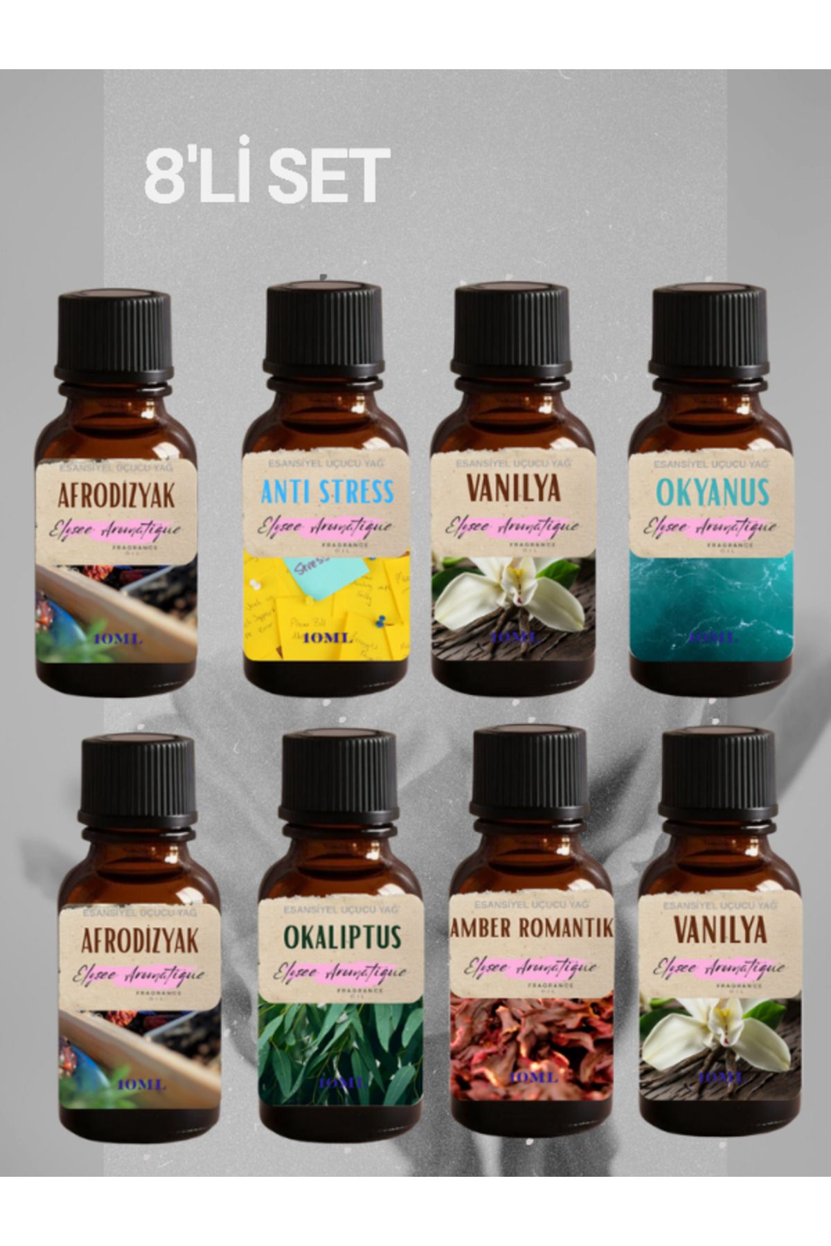 Elysee Aromatique 8'li Set Esansiyel Uçucu Koku Yağı Difüzör Esansı Buhurdanlık Yağı Aromaterapi Yağı