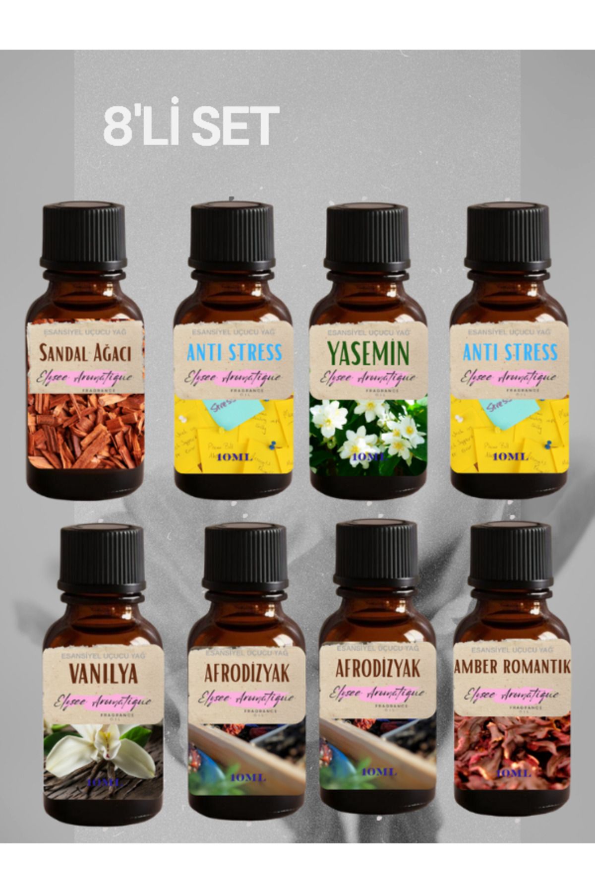Elysee Aromatique 8'li Set Esansiyel Uçucu Koku Yağı Difüzör Esansı Buhurdanlık Yağı Aromaterapi Yağı