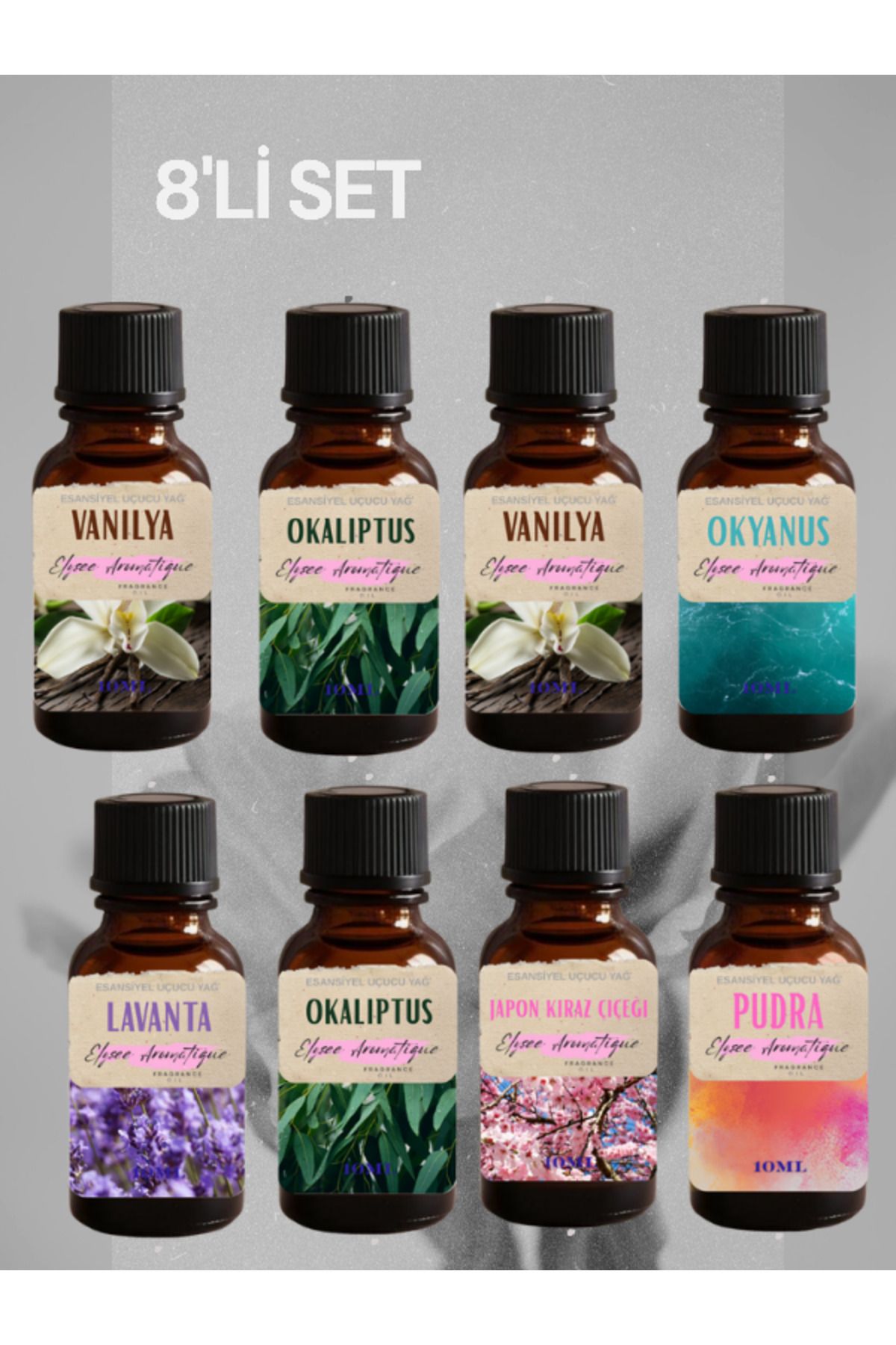 Elysee Aromatique 8'li Set Esansiyel Uçucu Koku Yağı Difüzör Esansı Buhurdanlık Yağı Aromaterapi Yağı