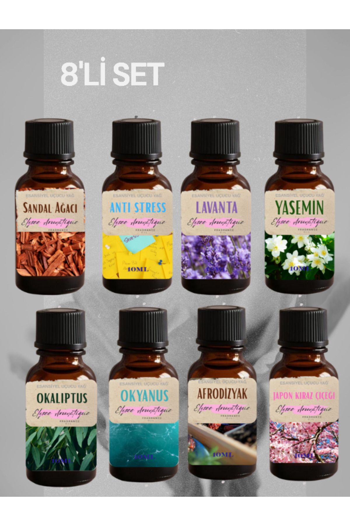 Elysee Aromatique 8'li Set Esansiyel Uçucu Koku Yağı Difüzör Esansı Buhurdanlık Yağı Aromaterapi Yağı