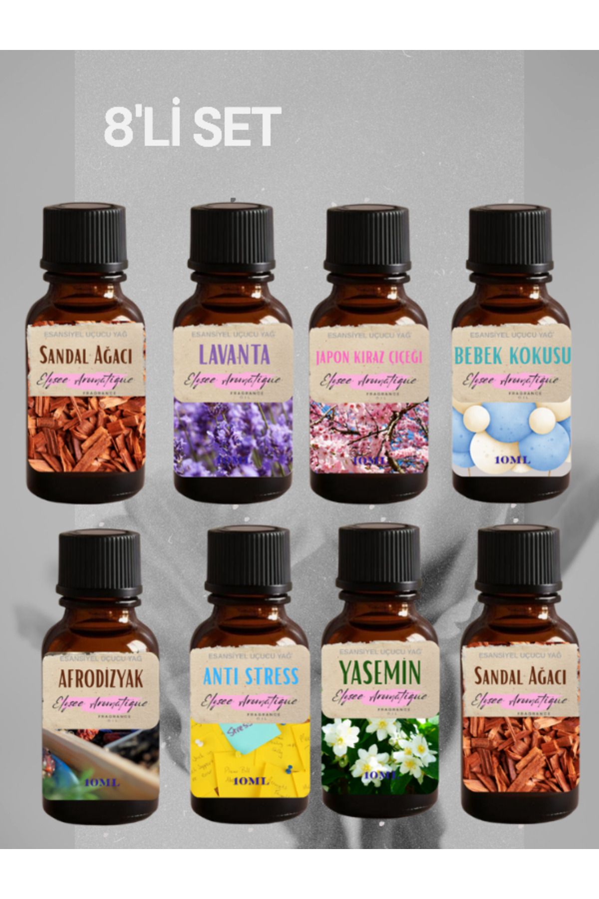 Elysee Aromatique 8'li Set Esansiyel Uçucu Koku Yağı Difüzör Esansı Buhurdanlık Yağı Aromaterapi Yağı