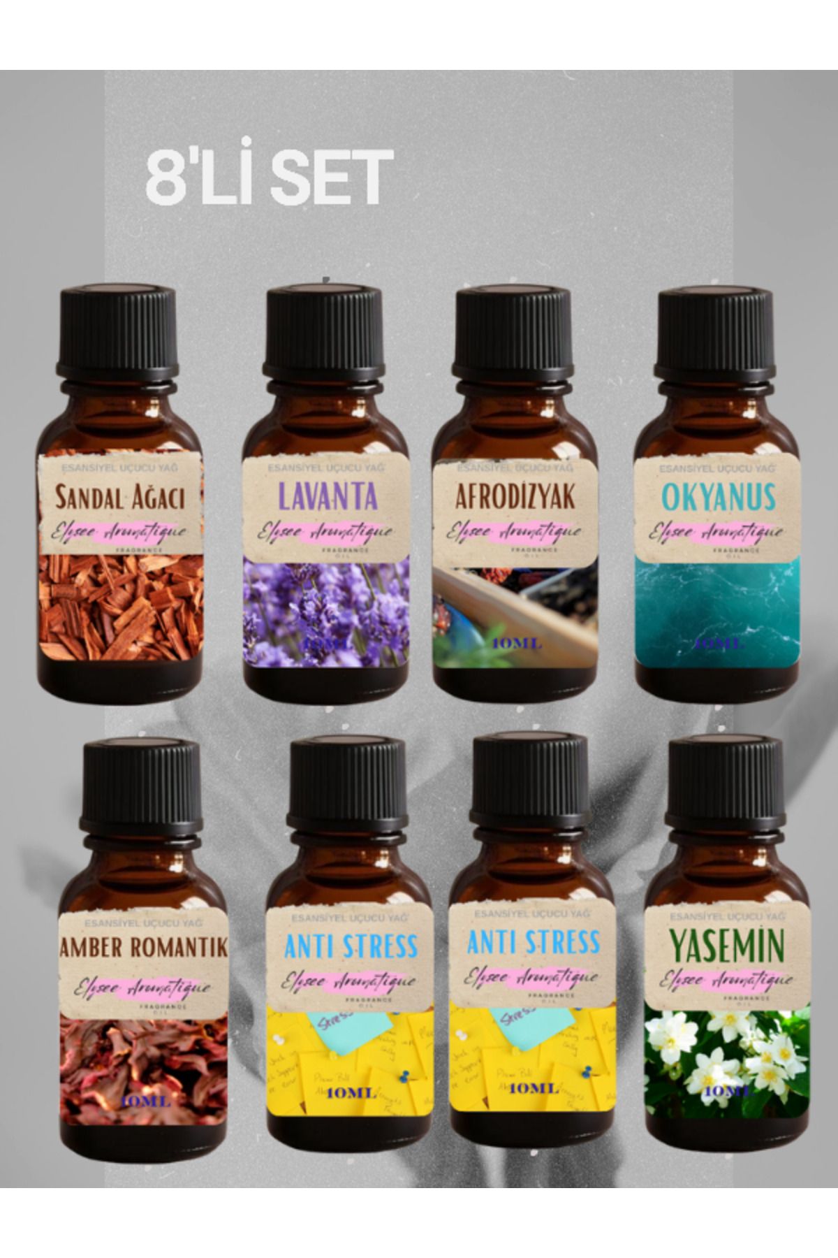 Elysee Aromatique 8'li Set Esansiyel Uçucu Koku Yağı Difüzör Esansı Buhurdanlık Yağı Aromaterapi Yağı