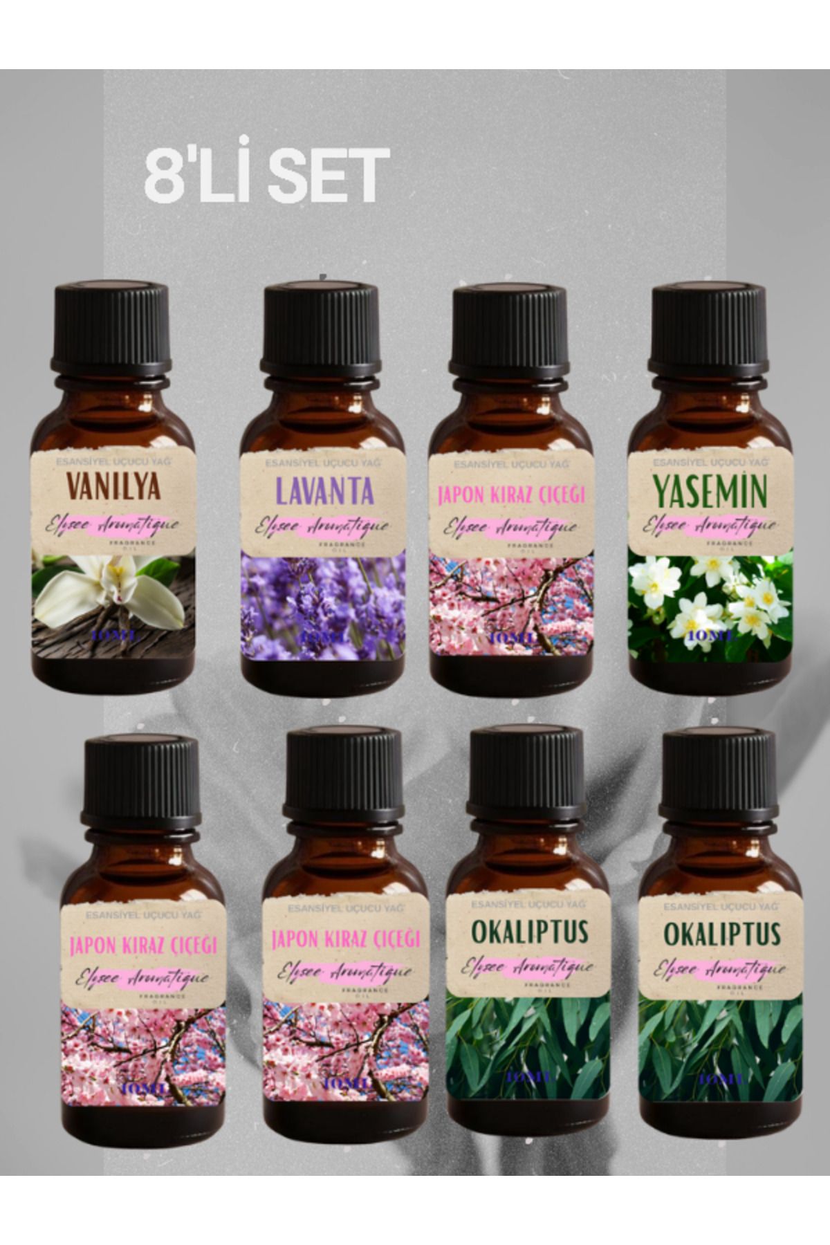 Elysee Aromatique 8'li Set Esansiyel Uçucu Koku Yağı Difüzör Esansı Buhurdanlık Yağı Aromaterapi Yağı