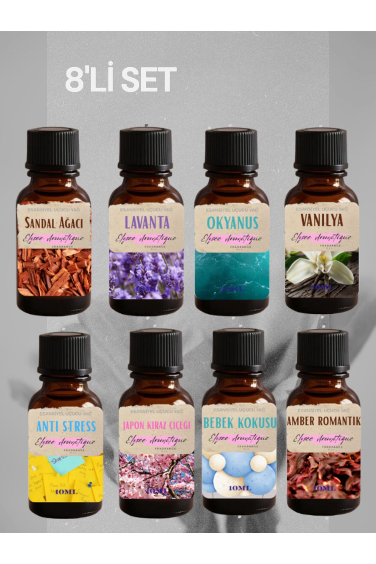 Elysee Aromatique 8'li Set Esansiyel Uçucu Koku Yağı Difüzör Esansı Buhurdanlık Yağı Aromaterapi Yağı