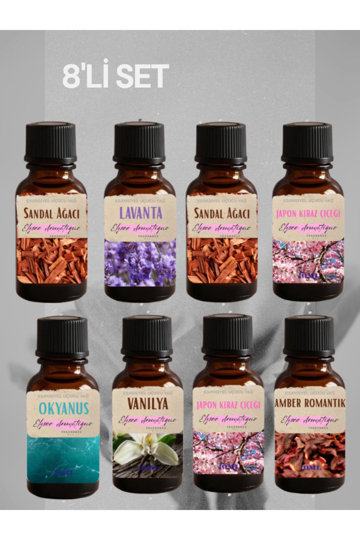 Elysee Aromatique 8'li Set Esansiyel Uçucu Koku Yağı Difüzör Esansı Buhurdanlık Yağı Aromaterapi Yağı