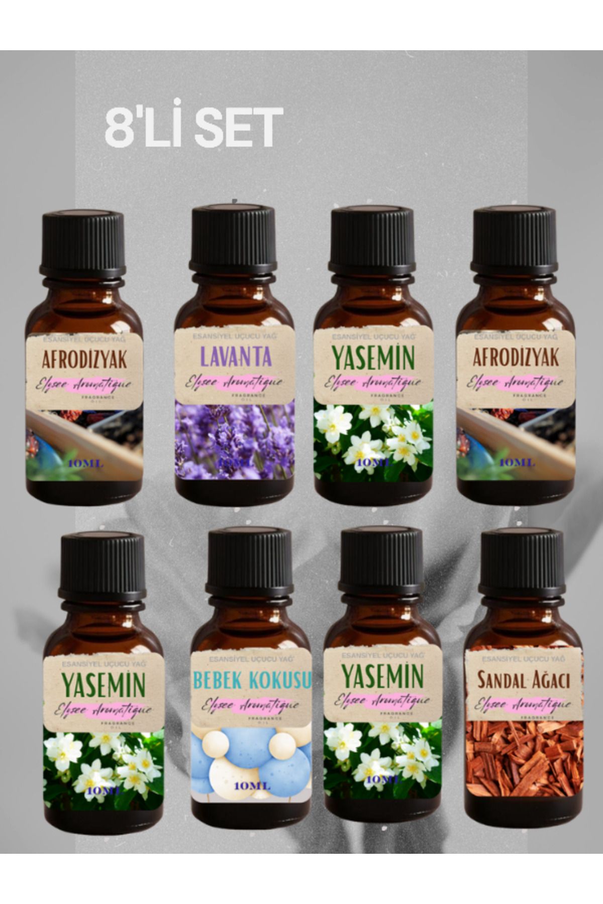 Elysee Aromatique 8'li Set Esansiyel Uçucu Koku Yağı Difüzör Esansı Buhurdanlık Yağı Aromaterapi Yağı