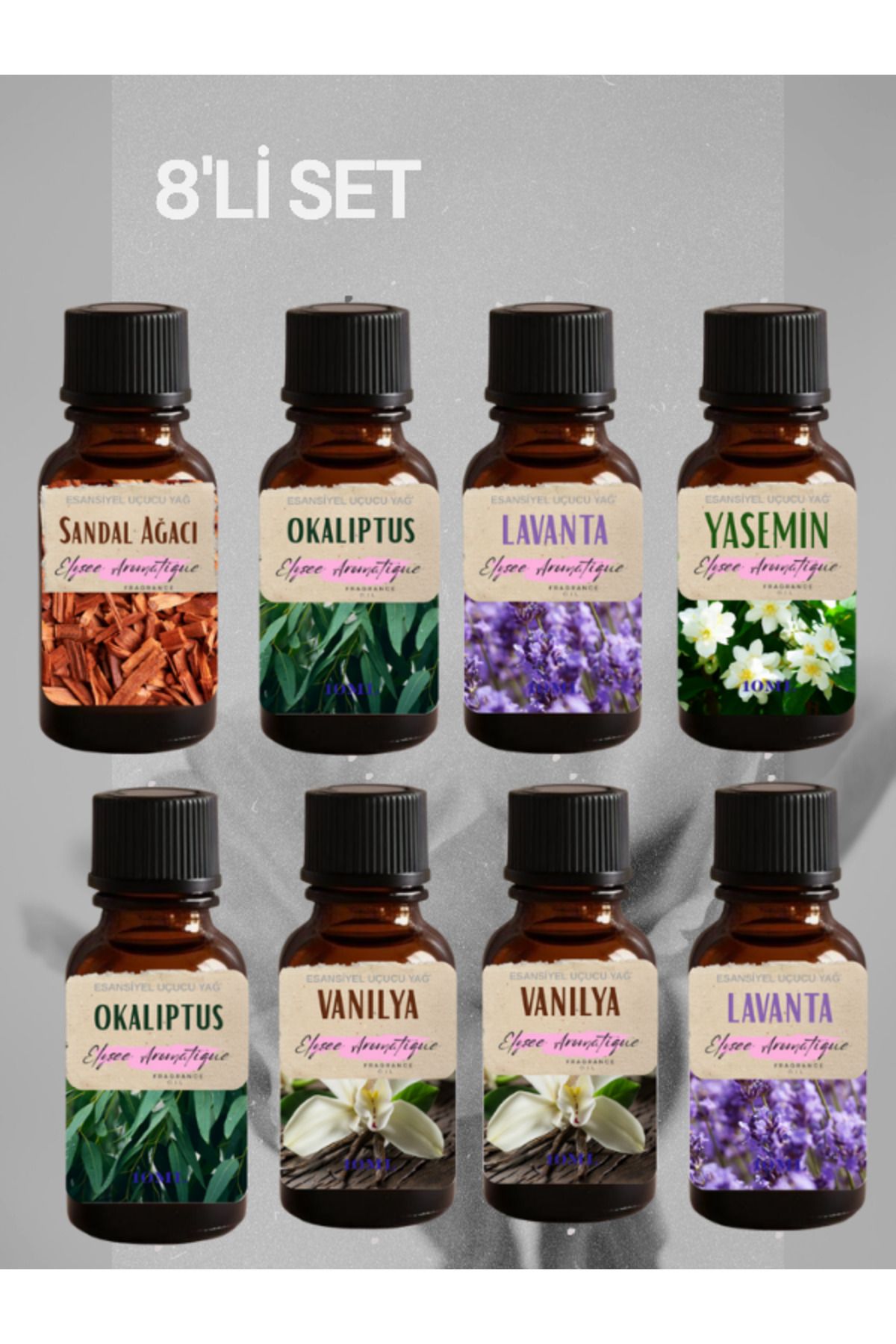 Elysee Aromatique 8'li Set Esansiyel Uçucu Koku Yağı Difüzör Esansı Buhurdanlık Yağı Aromaterapi Yağı