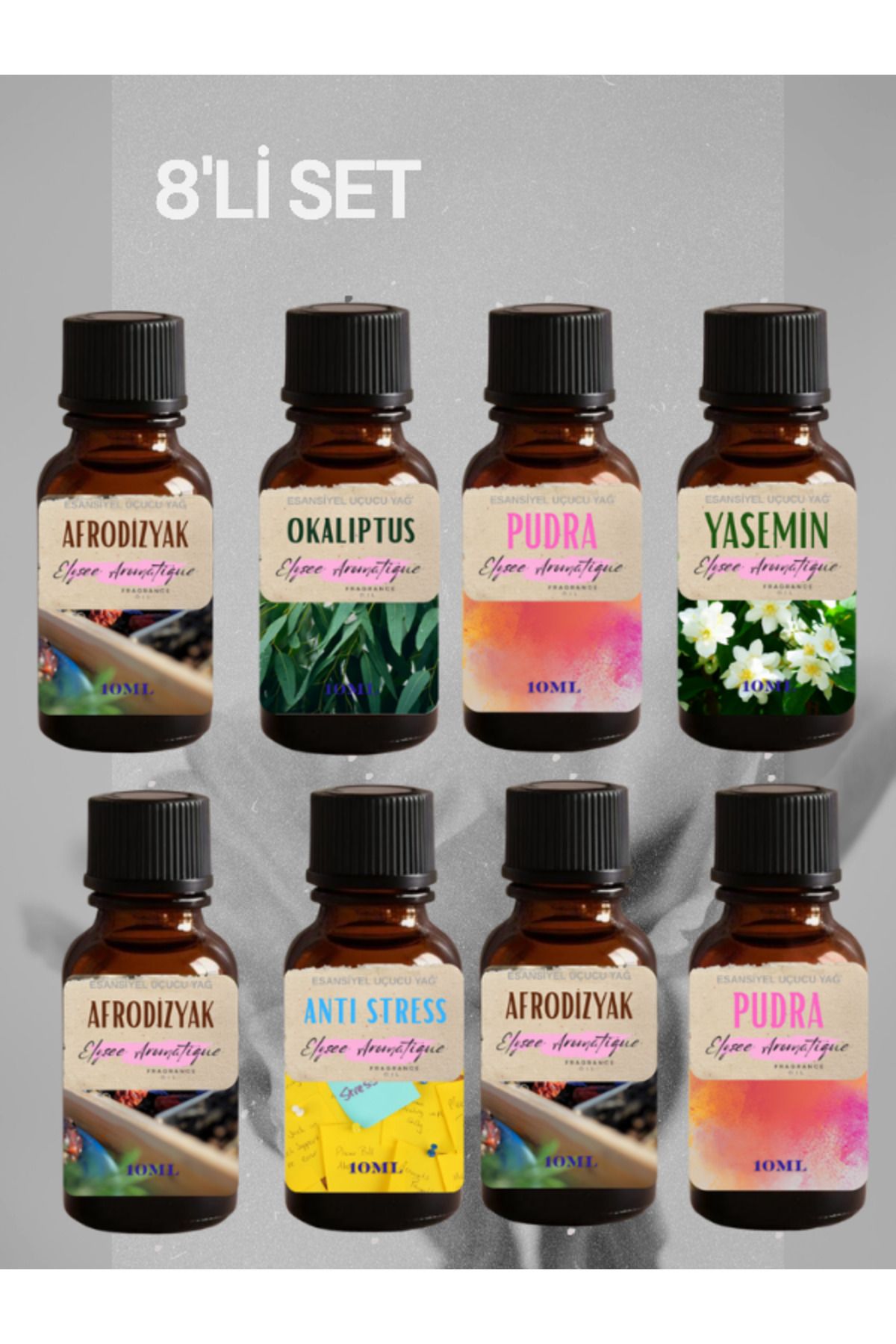 Elysee Aromatique 8'li Set Esansiyel Uçucu Koku Yağı Difüzör Esansı Buhurdanlık Yağı Aromaterapi Yağı