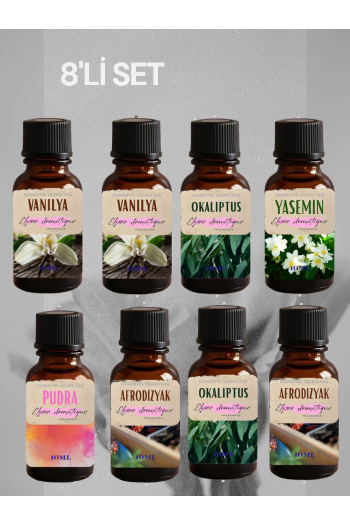 Elysee Aromatique 8'li Set Esansiyel Uçucu Koku Yağı Difüzör Esansı Buhurdanlık Yağı Aromaterapi Yağı