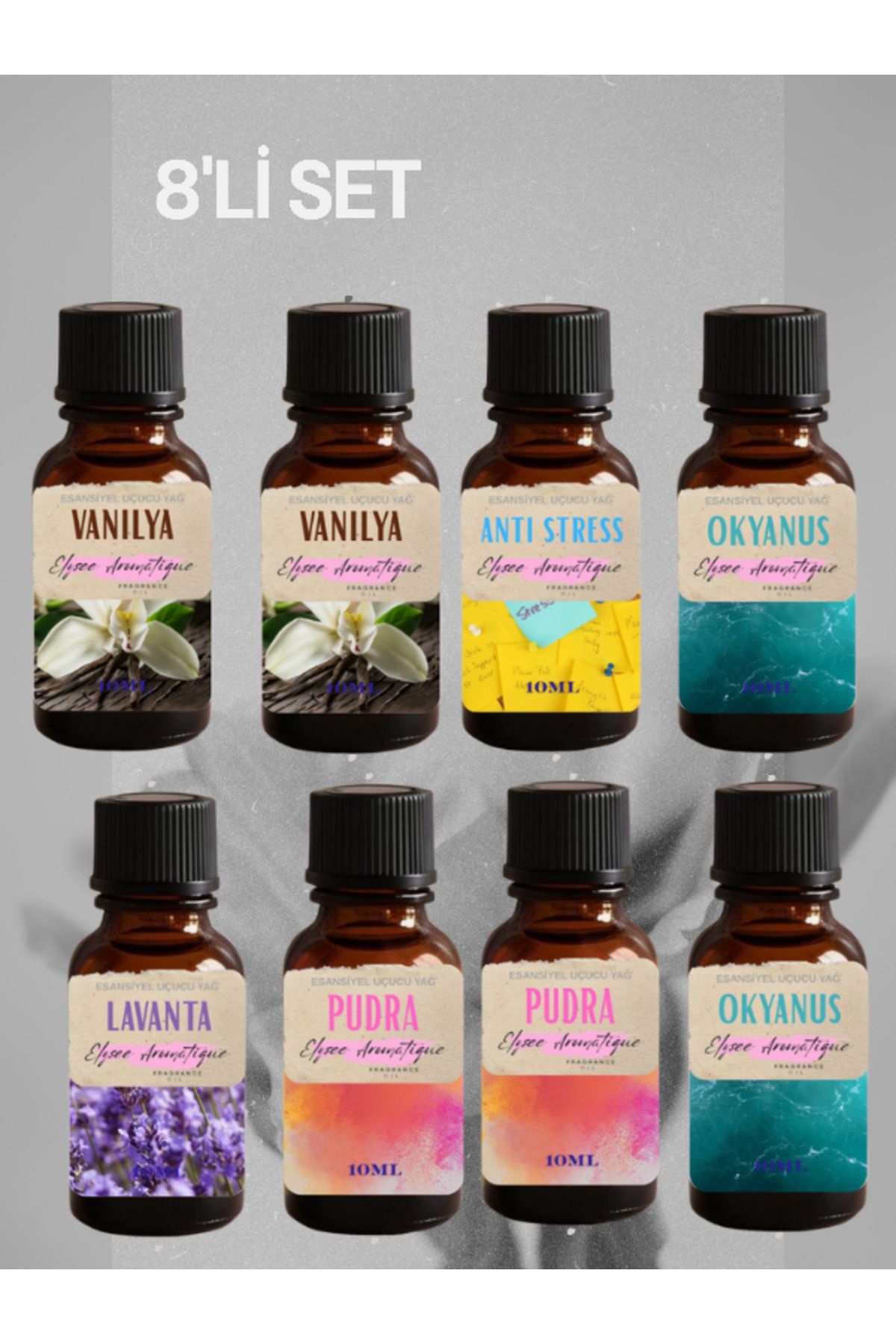 Elysee Aromatique 8'li Set Esansiyel Uçucu Koku Yağı Difüzör Esansı Buhurdanlık Yağı Aromaterapi Yağı