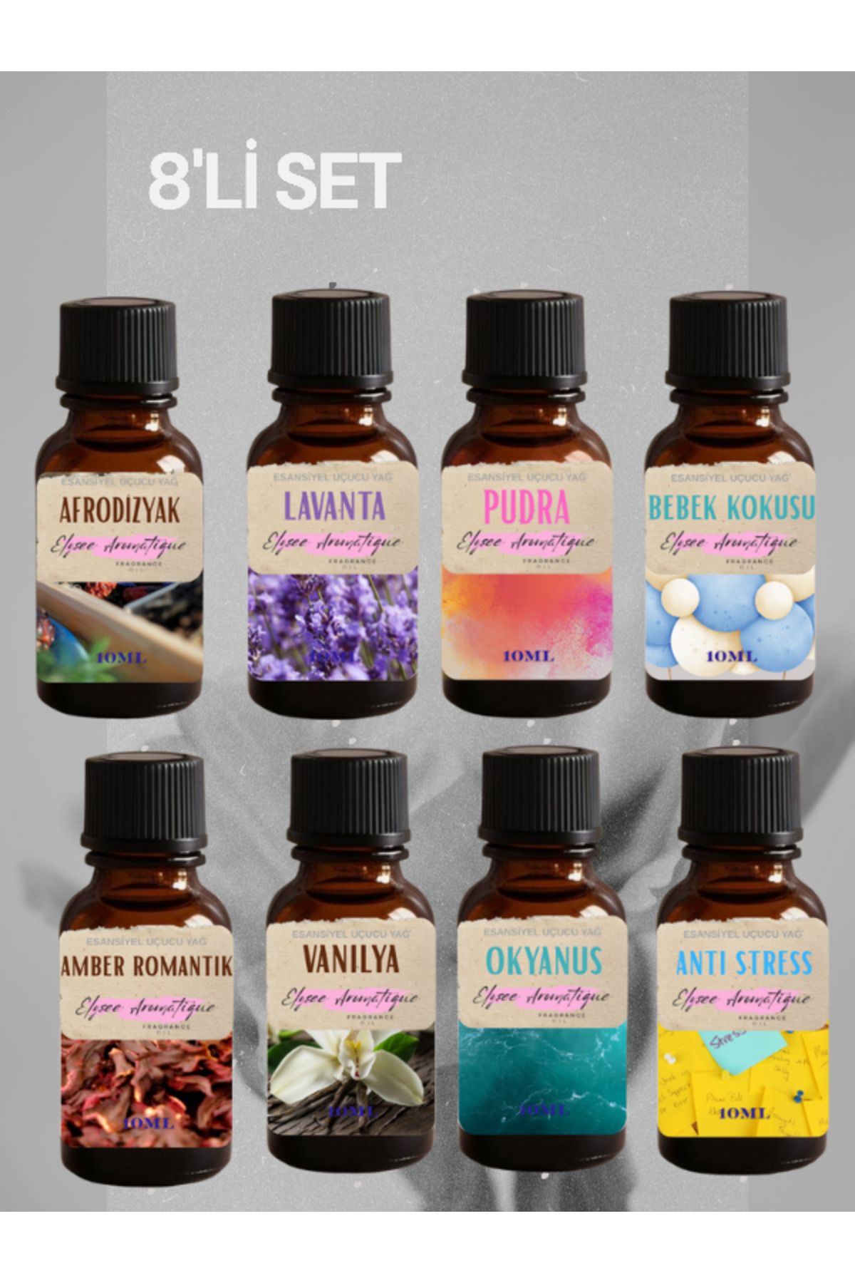 Elysee Aromatique 8'li Set Esansiyel Uçucu Koku Yağı Difüzör Esansı Buhurdanlık Yağı Aromaterapi Yağı