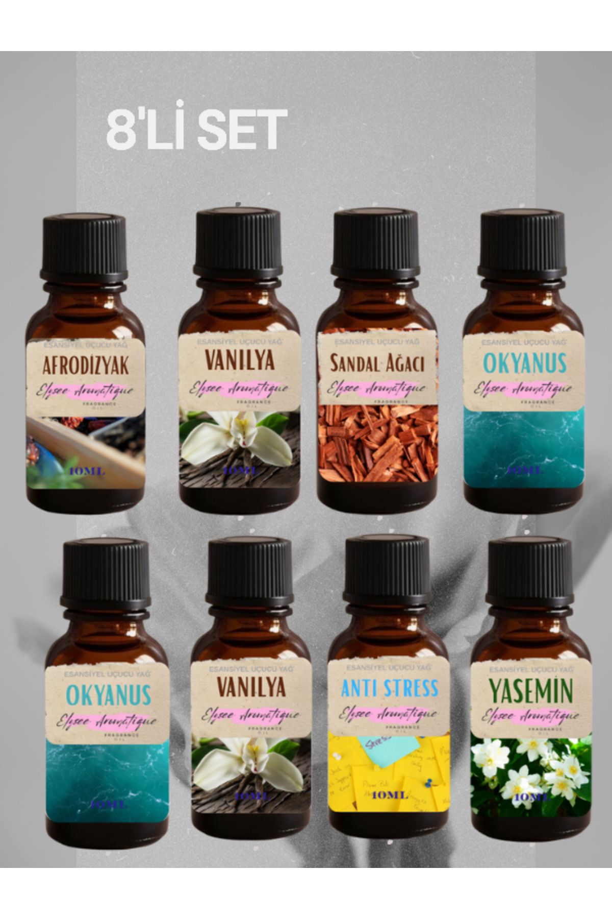 Elysee Aromatique 8'li Set Esansiyel Uçucu Koku Yağı Difüzör Esansı Buhurdanlık Yağı Aromaterapi Yağı