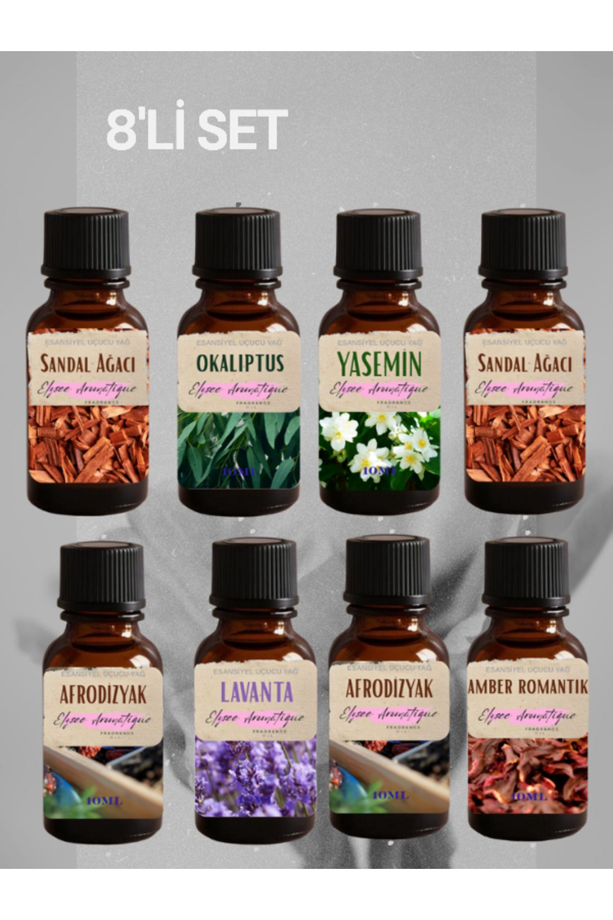 Elysee Aromatique 8'li Set Esansiyel Uçucu Koku Yağı Difüzör Esansı Buhurdanlık Yağı Aromaterapi Yağı