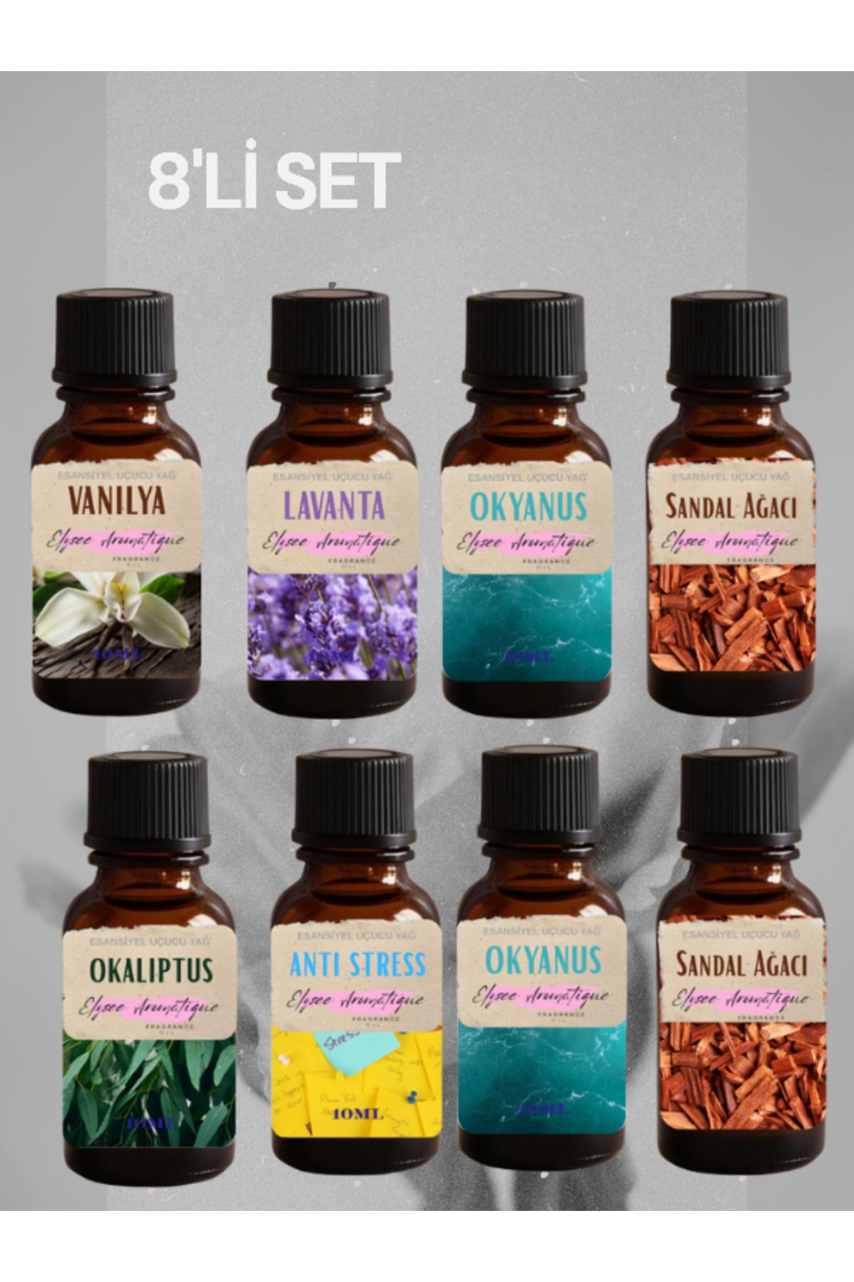 Elysee Aromatique 8'li Set Esansiyel Uçucu Koku Yağı Difüzör Esansı Buhurdanlık Yağı Aromaterapi Yağı