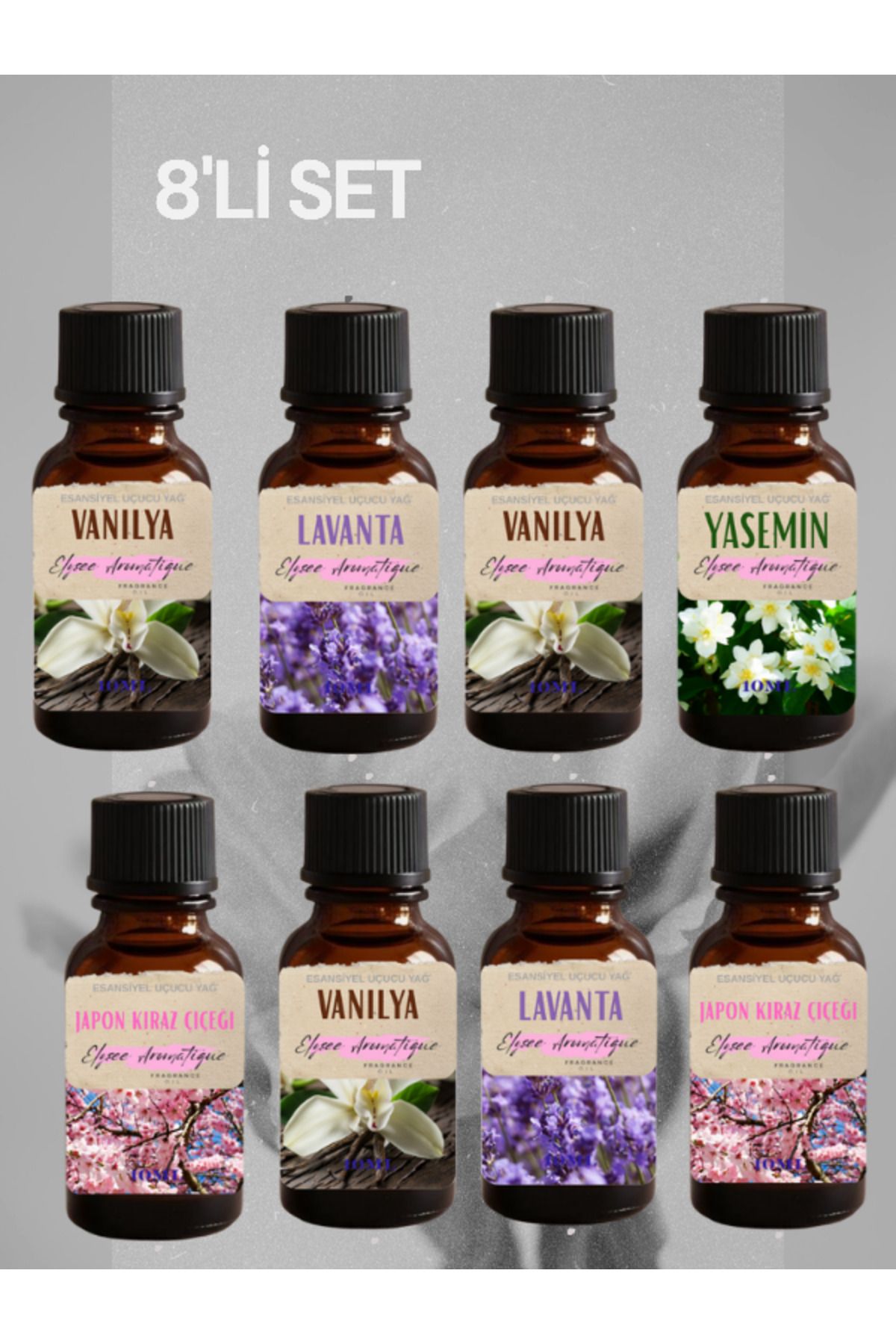 Elysee Aromatique 8'li Set Esansiyel Uçucu Koku Yağı Difüzör Esansı Buhurdanlık Yağı Aromaterapi Yağı
