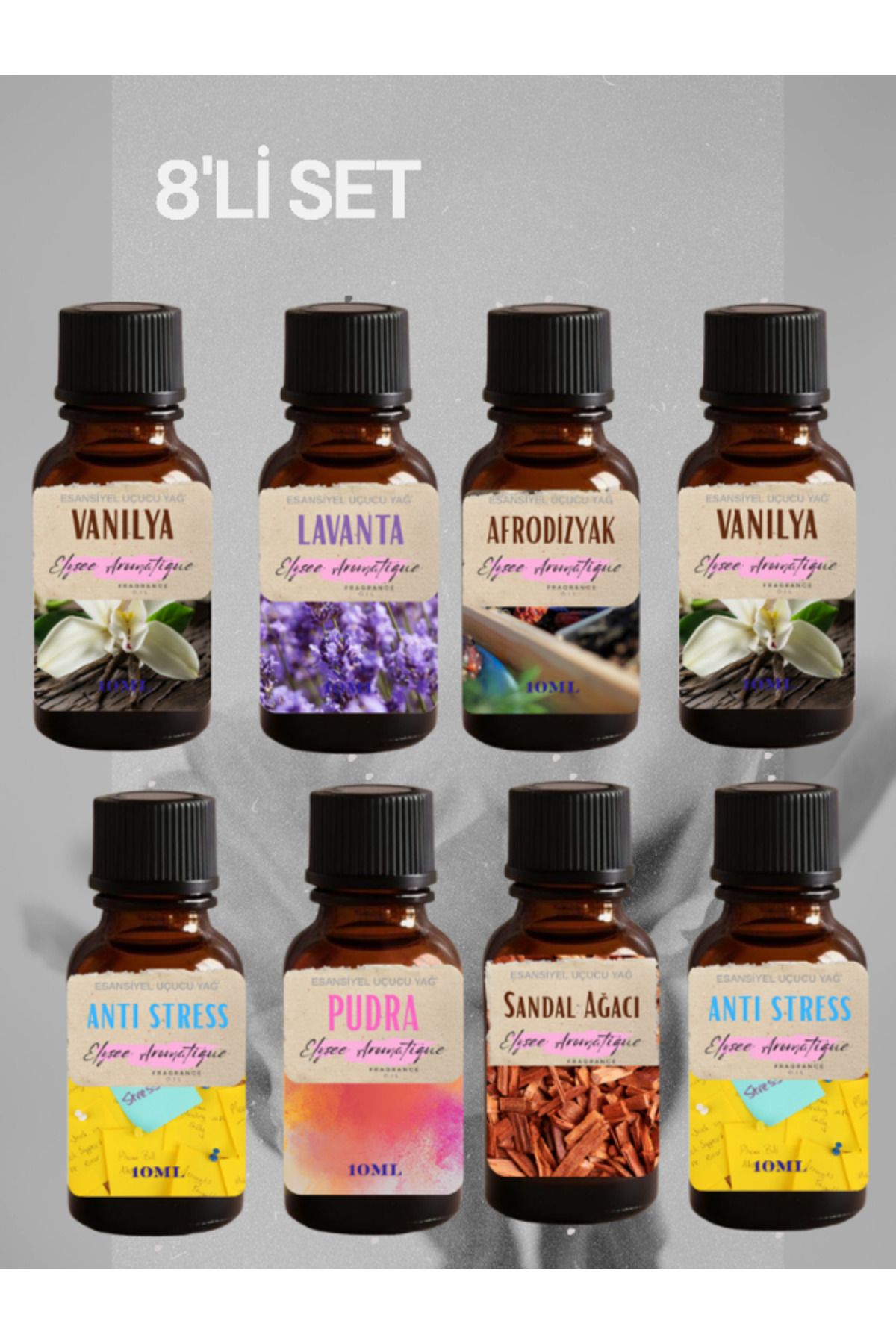 Elysee Aromatique 8'li Set Esansiyel Uçucu Koku Yağı Difüzör Esansı Buhurdanlık Yağı Aromaterapi Yağı