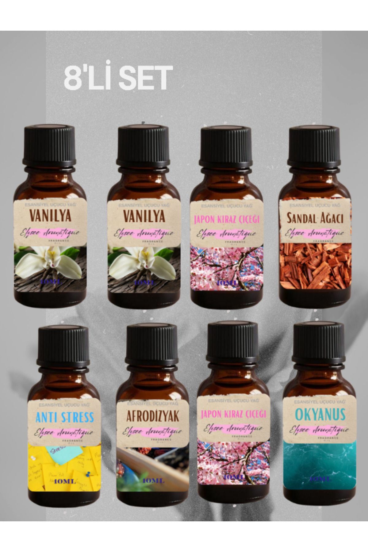 Elysee Aromatique 8'li Set Esansiyel Uçucu Koku Yağı Difüzör Esansı Buhurdanlık Yağı Aromaterapi Yağı
