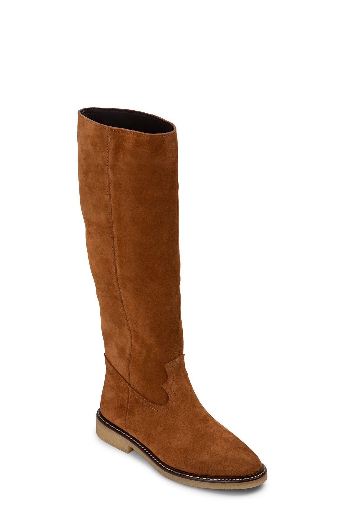 Deery-Cizme de damă din piele intoarsa autentica culoare bronzata 4