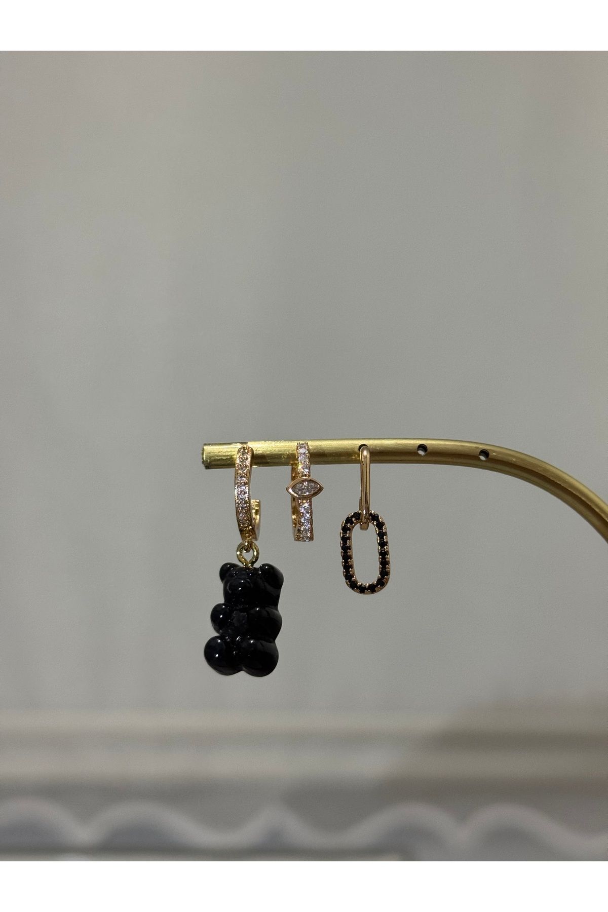 XUPING JEWELRY 18K haribo ayıcık detaylı 3’lü çelik küpe seti paslanmaz kararmaz