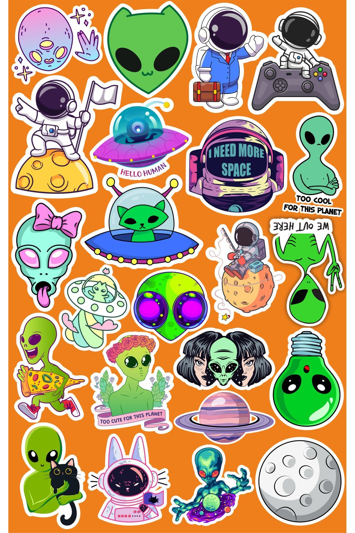 hediyenebak Space Uzay Seri 3 Sticker Seti | Laptop Ajanda Pc Tablet Telefon Defter Etiket Bullet Journal