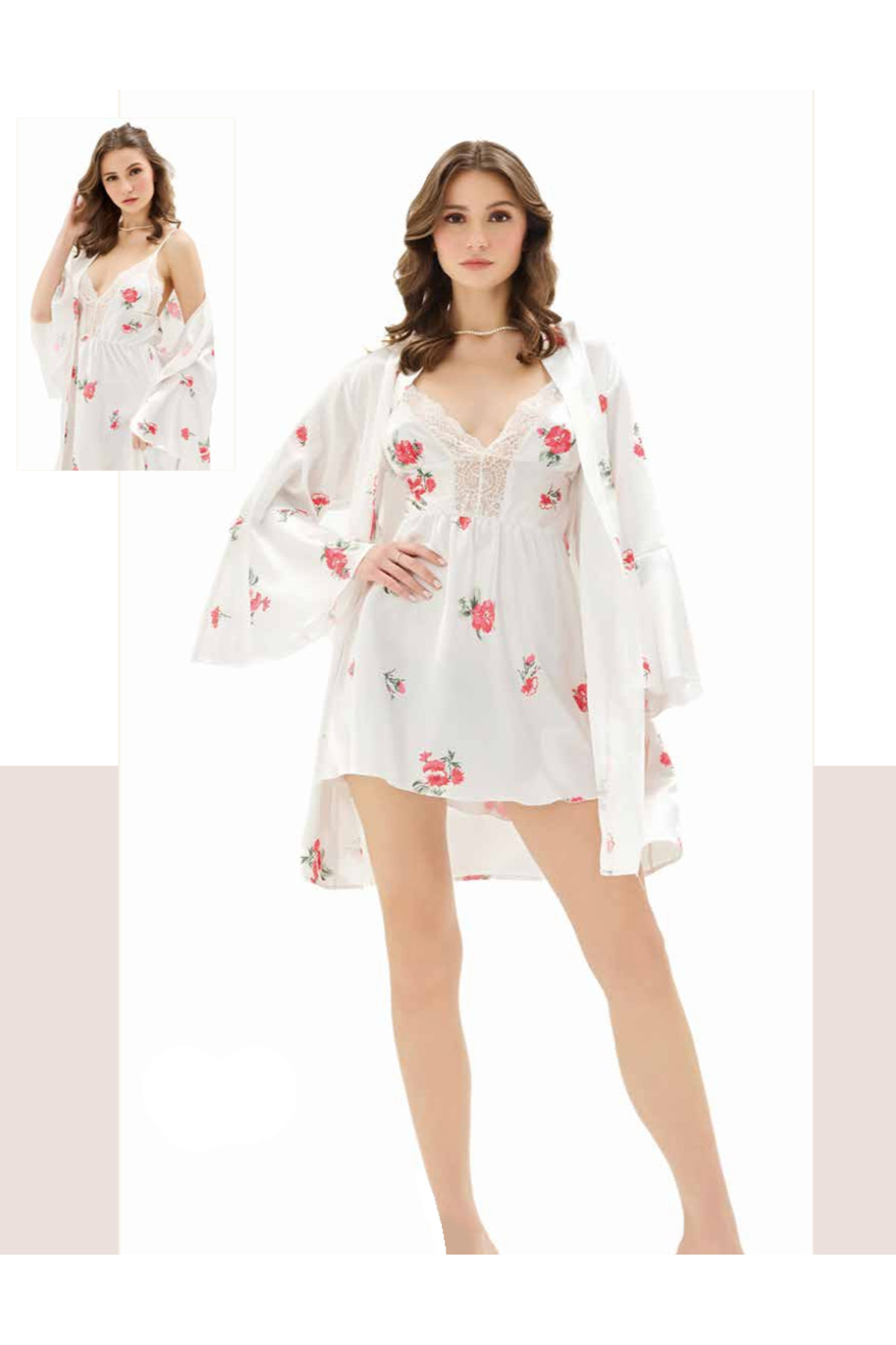 Genel Markalar İç Giyim MOONGİRL Saten Kısa İkili Gecelik Takım