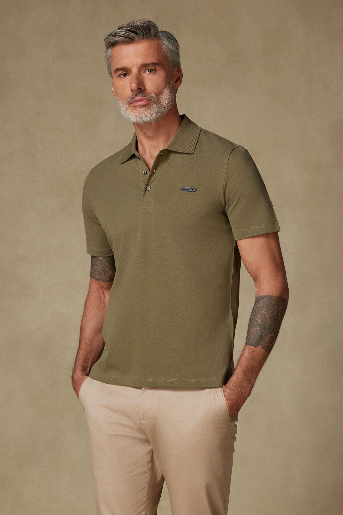 Abbate Pamuklu Rahat Kesim Comfort Fit Haki Kısa Kollu Düz Basic Polo Yaka Günlük Spor T-Shirt Tişört