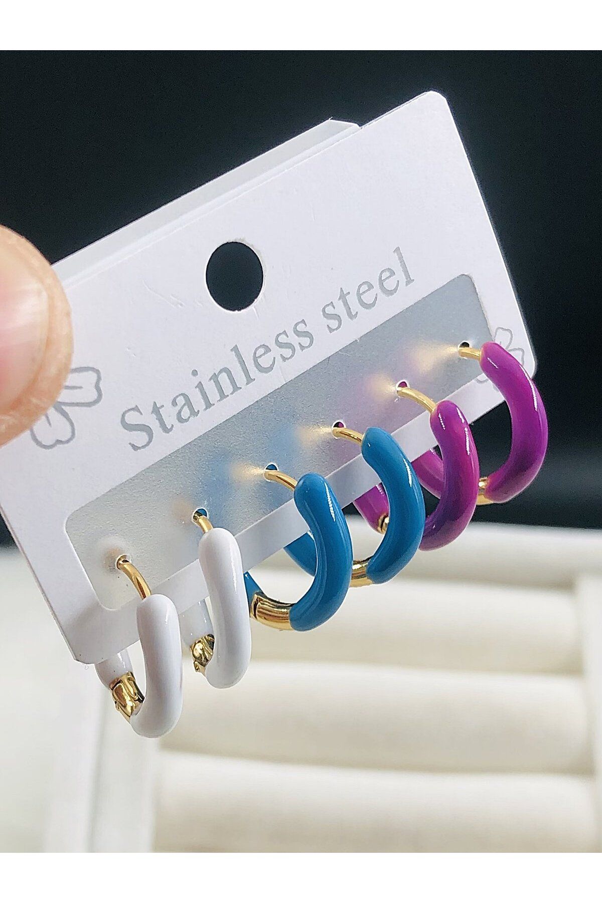 DS DİAMONDSHOP ALTILI ÇELİK KÜPE RENKLİ HALKA MODEL YENİ SEZON BYÇKP-202505988