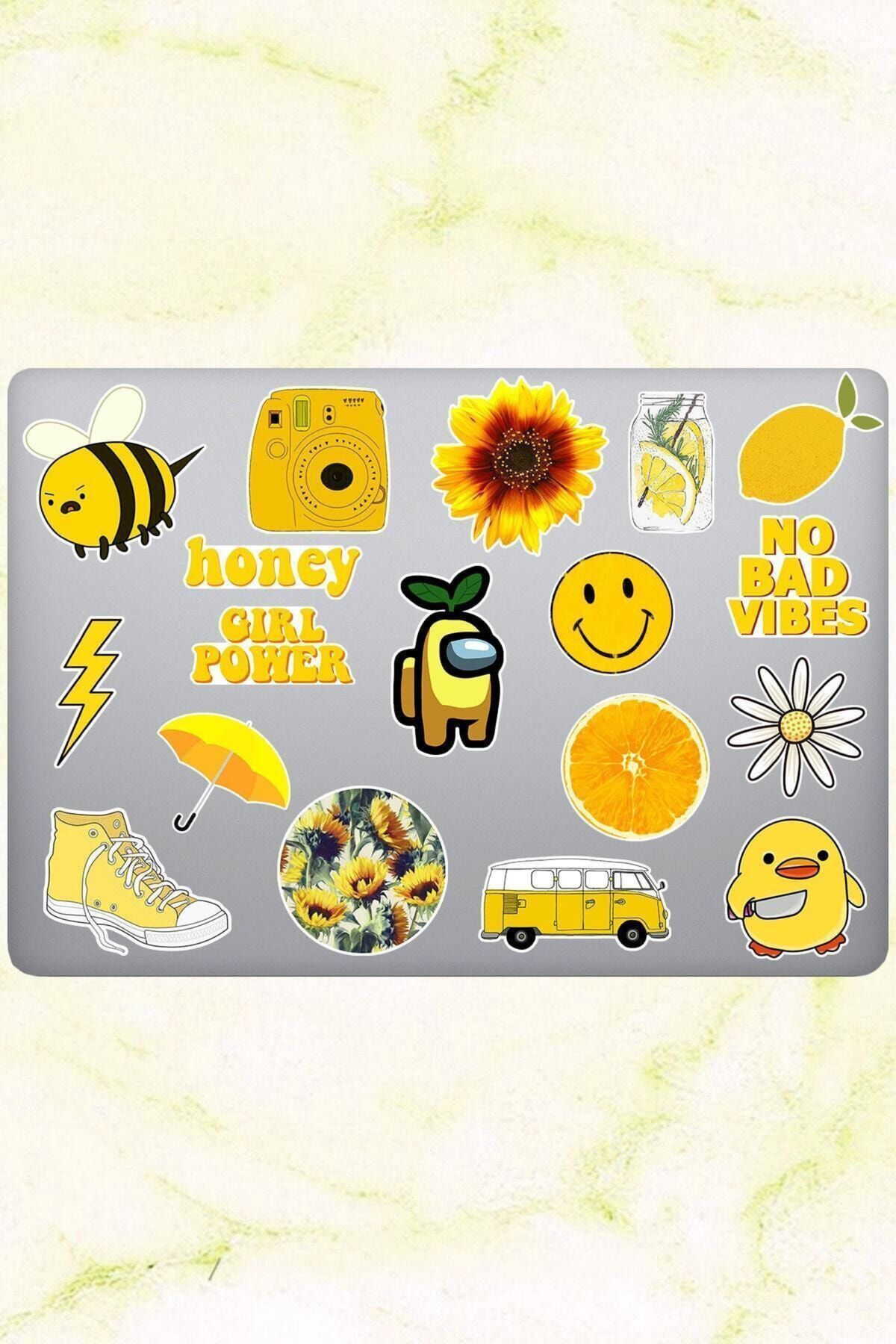 hediyenebak Sarı Temalı Sticker Seti | Laptop Ajanda Pc Tablet Telefon Defter Etiket Bullet Journal