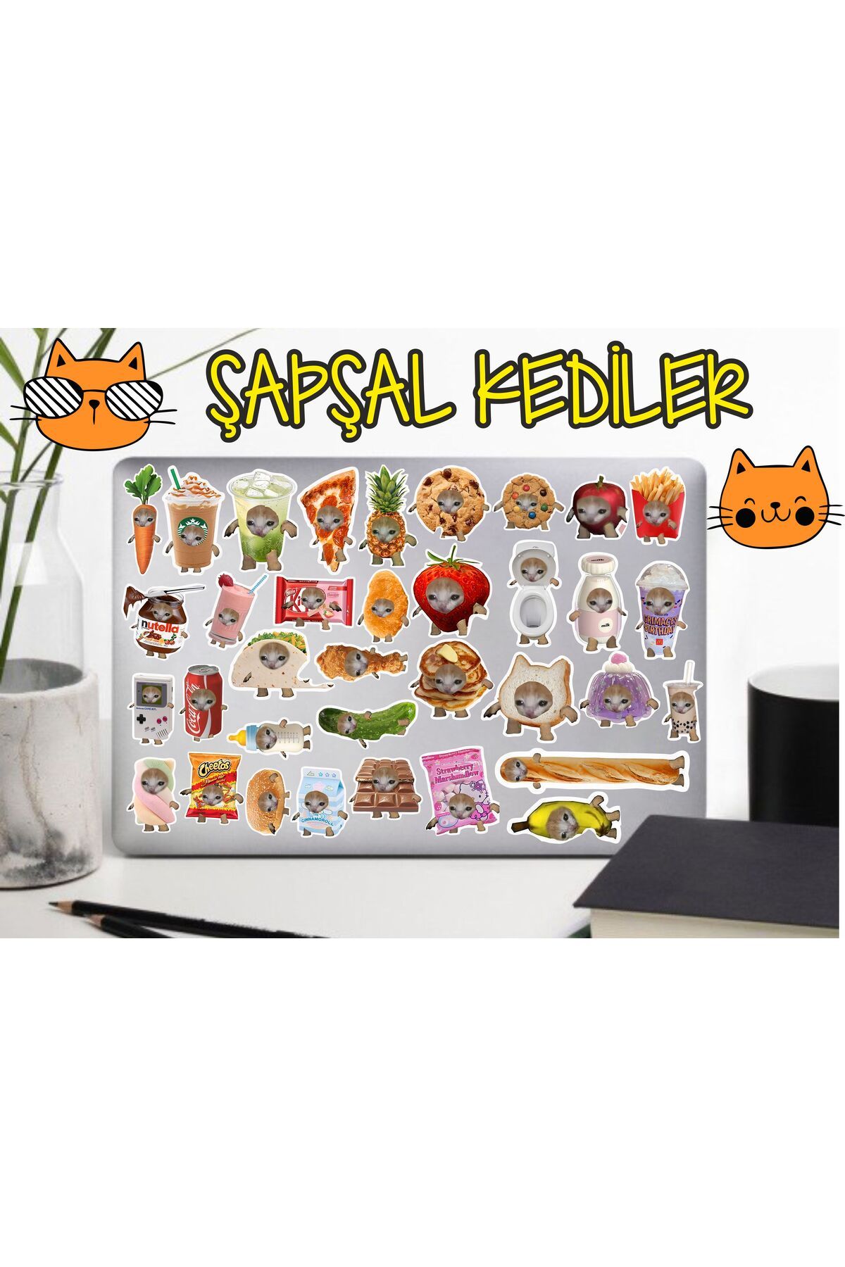 hediyenebak Şapşal Kediler Sticker Seti | Laptop Ajanda Pc Tablet Telefon Defter Etiket Bullet Journal