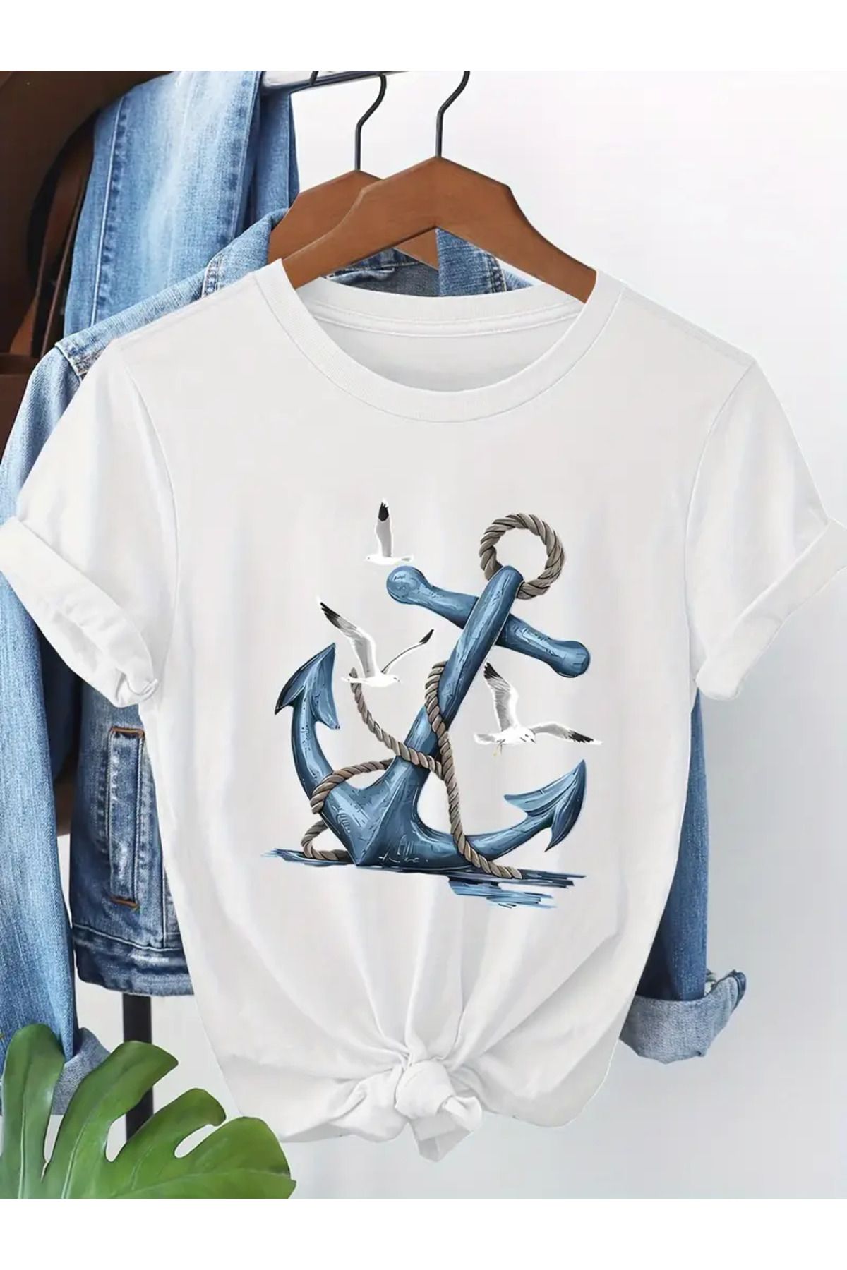 LEIVOR Çapa & Martı Özel Tasarım Baskılı Kadın T-shirt
