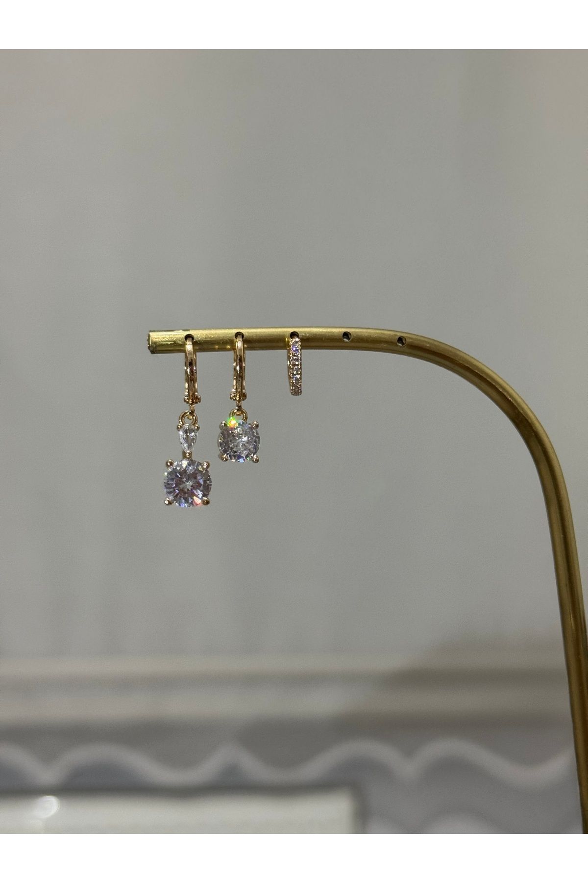 XUPING JEWELRY 18K zirkon taşlı 3’lü çelik küpe seti paslanmaz kararmaz