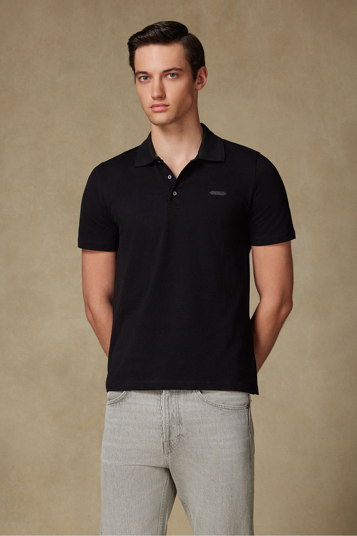 Abbate Pamuklu Rahat Kesim Comfort Fit Siyah Kısa Kollu Düz Basic Polo Yaka Günlük Spor T-Shirt Tişört