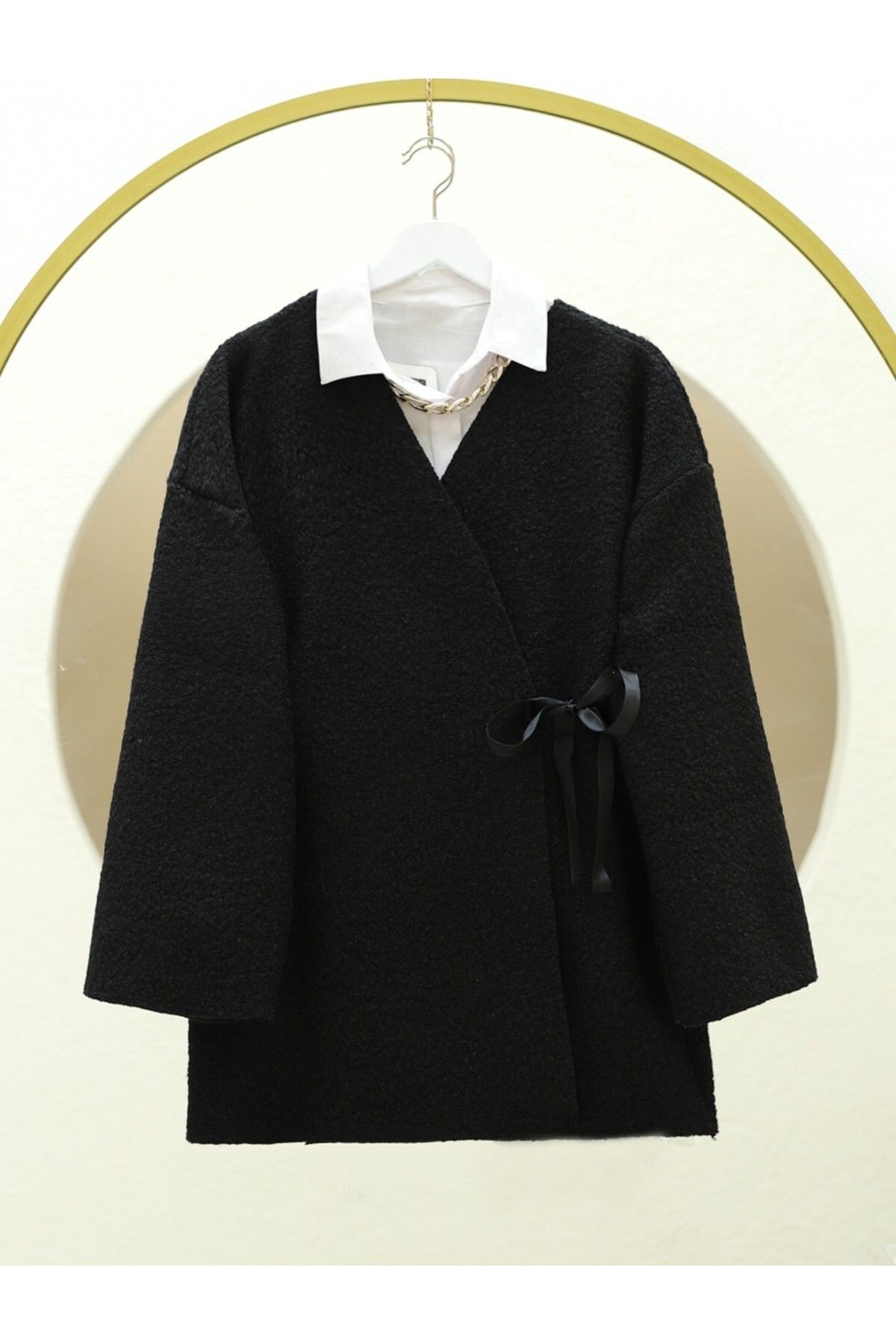 Modamorfo Yandan Bağlamalı Buklet Kimono -Siyah