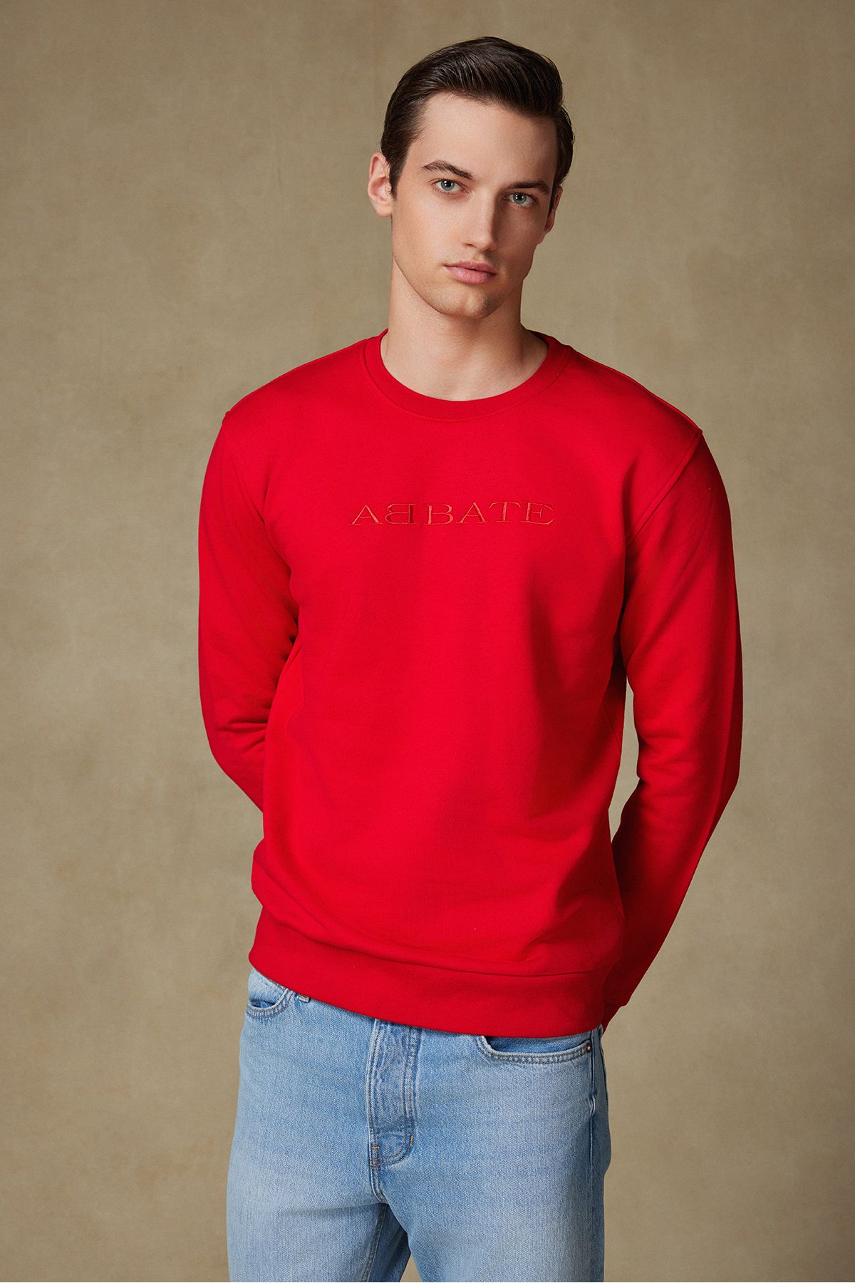 Abbate Özel Tasarım Nakış Detaylı Pamuklu Yüksek Kalite Kırmızı Oversize Sweatshirt Spor Giyim