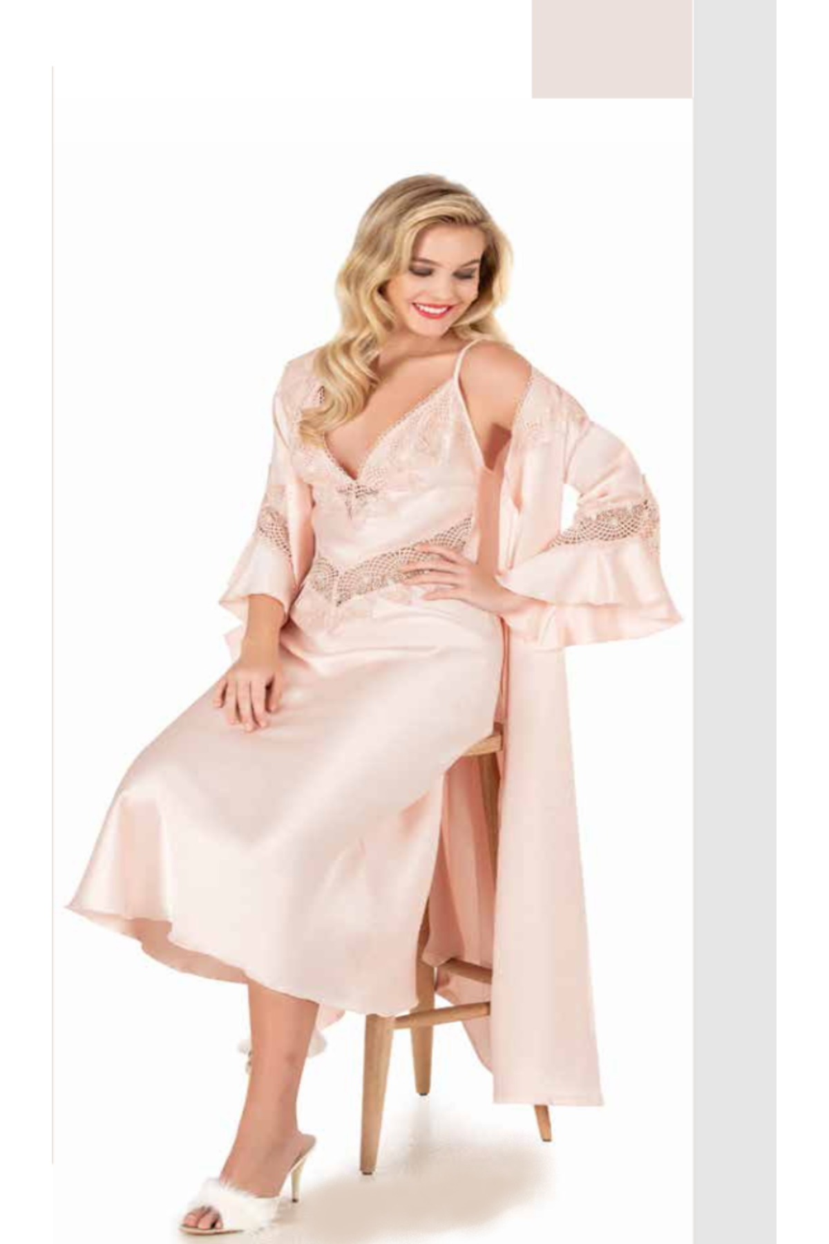 Genel Markalar İç Giyim MOONGİRL Saten Uzun İkili Gecelik Takım