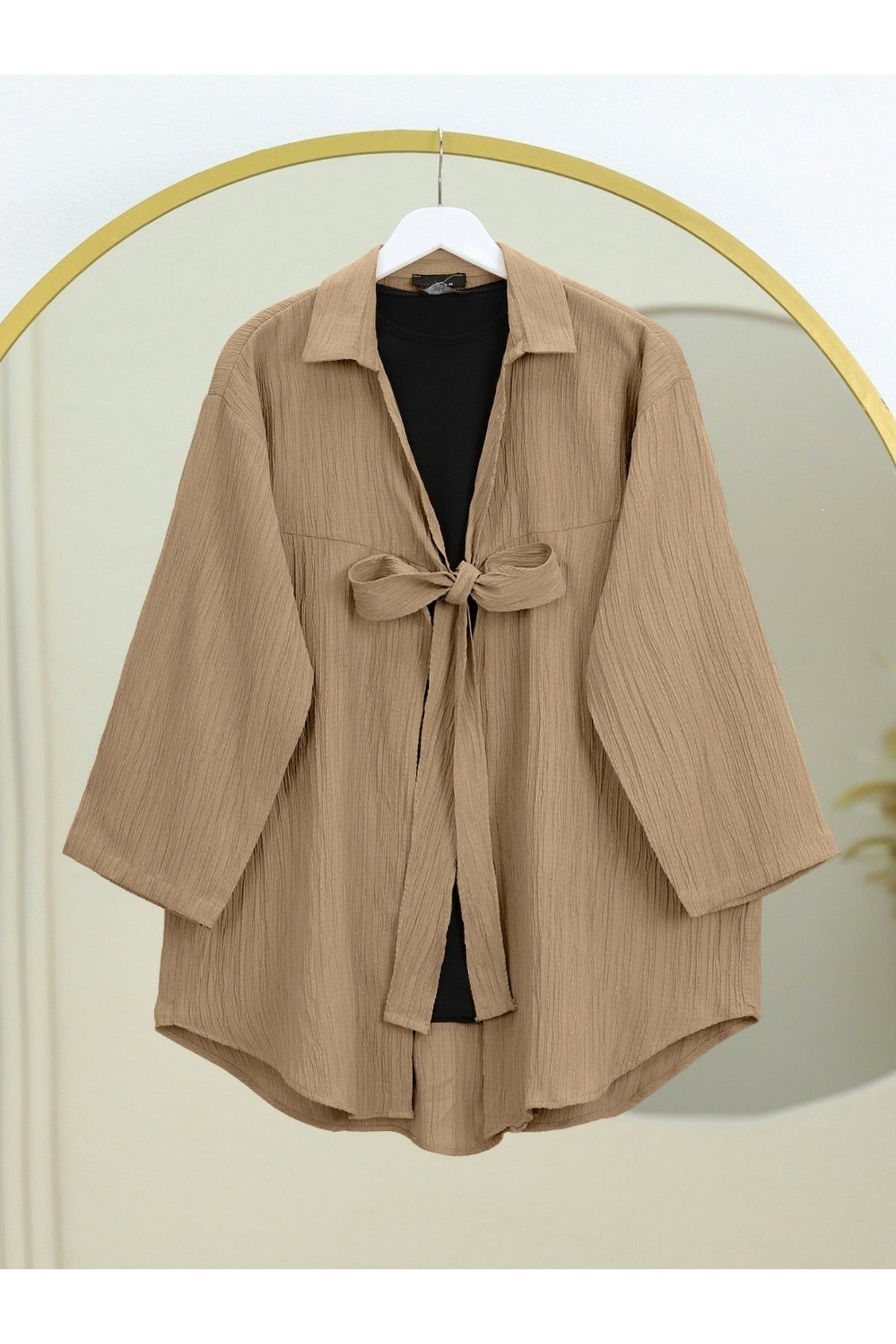 Modamorfo Önden Bağlamalı Krınkıl Kimono -Vizon