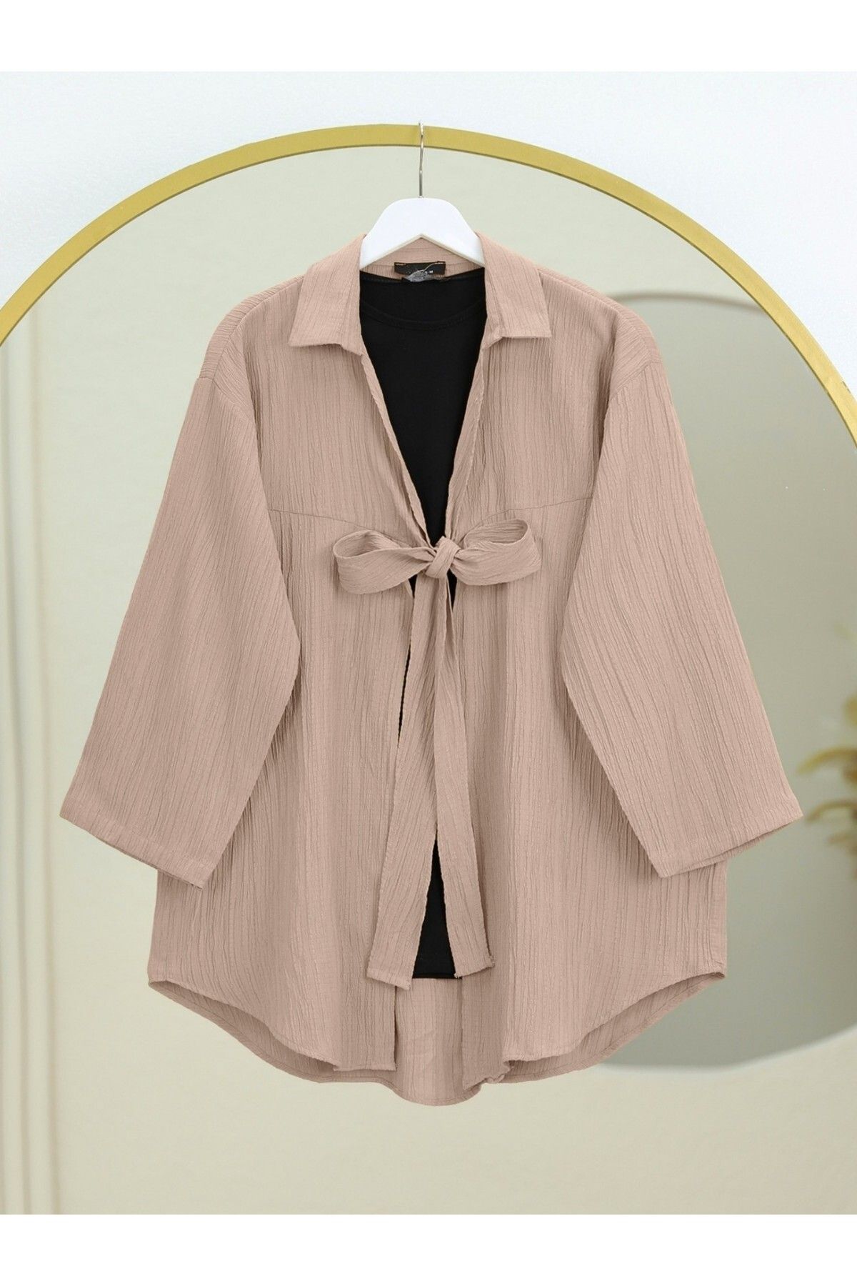 Modamorfo Önden Bağlamalı Krınkıl Kimono -Somon
