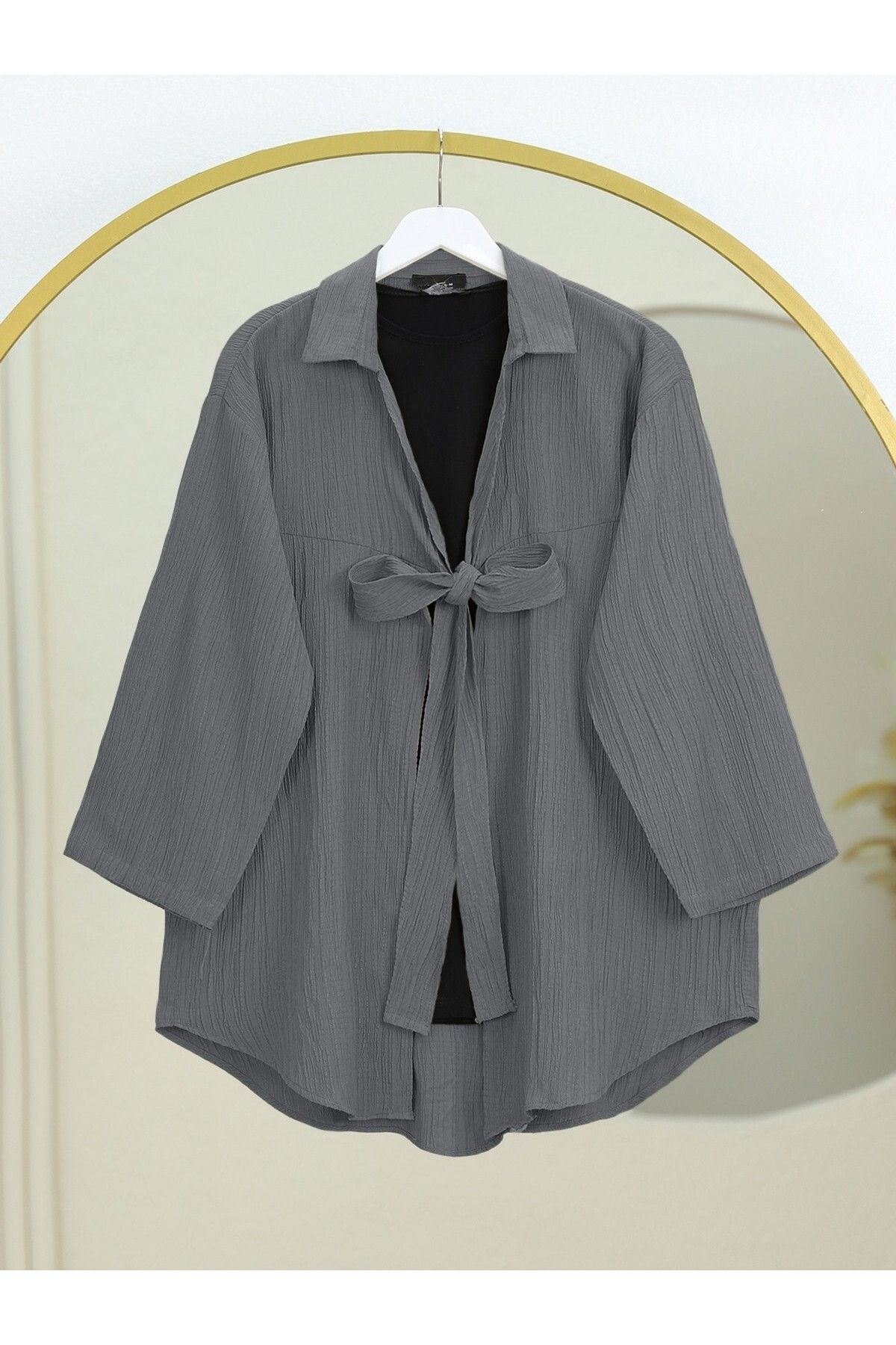 Modamorfo Önden Bağlamalı Krınkıl Kimono -Füme