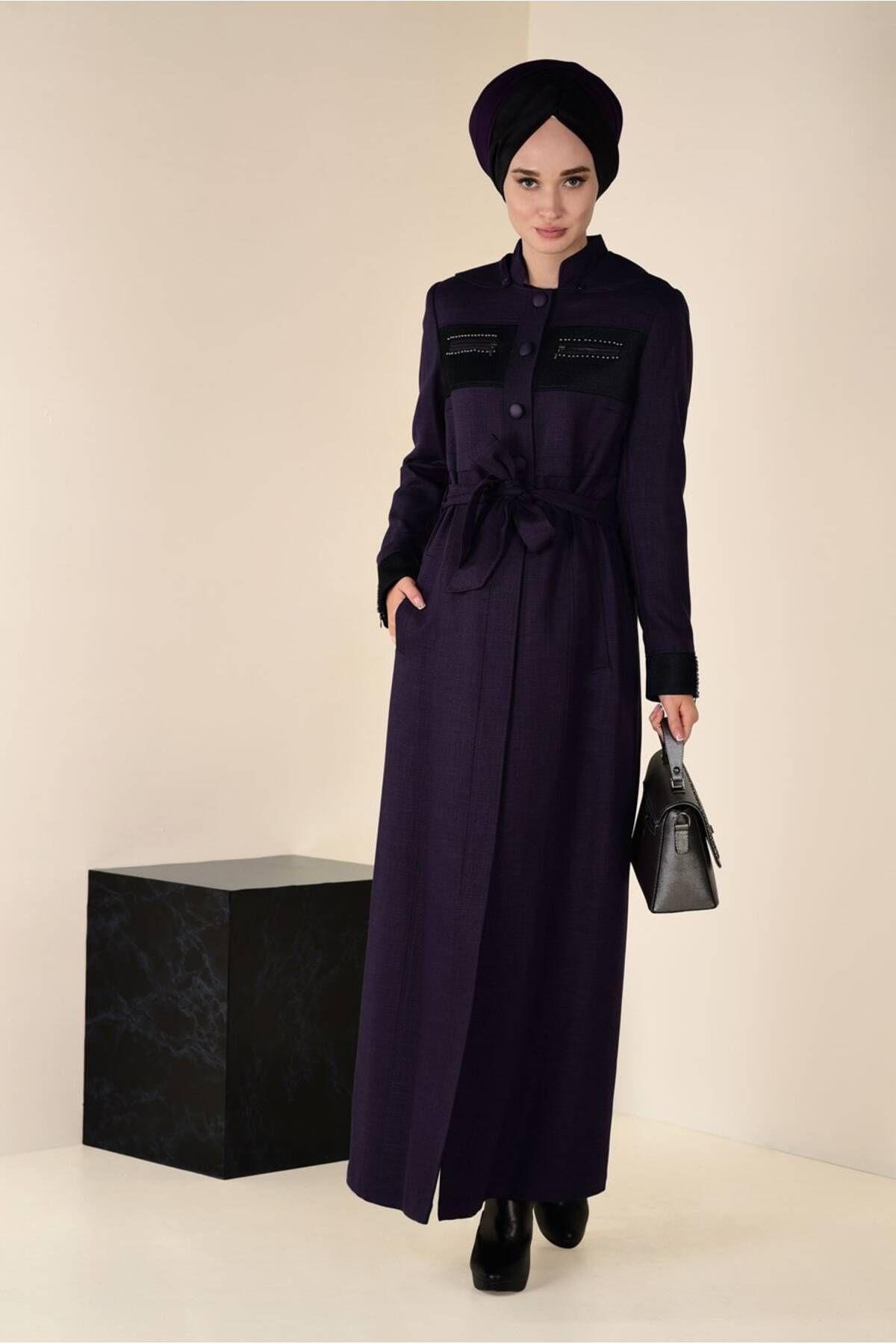 Alvina-1312 Model with Button and Belt Detail and Curtain Decoration 2