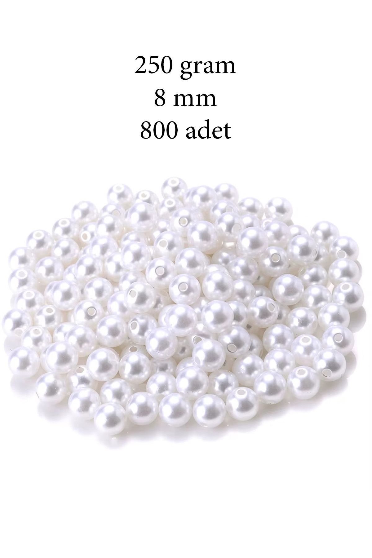 Easy Tedarik 250 gram 8mm Beyaz Renk Plastik İnci Boncuk Çanta ve Takı Yapım Boncuğu (~800 adet)