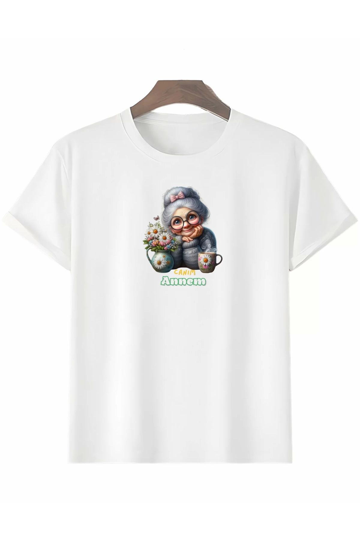 luz&pos Anneler Gününe Özel Tasarım Canım Annem Baskılı T-shirt - Beyaz