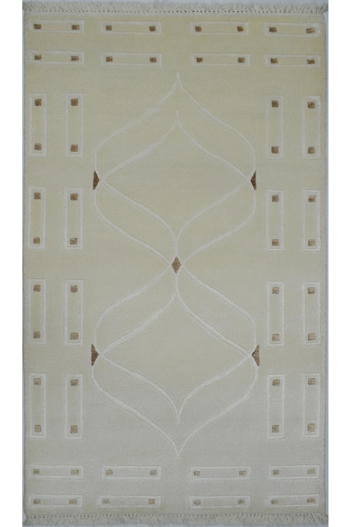 Handmade Yüksek Kalite Yünden El Dokuma Krem Renk Nepal Halısı 80x150 cm (1.2 m²)