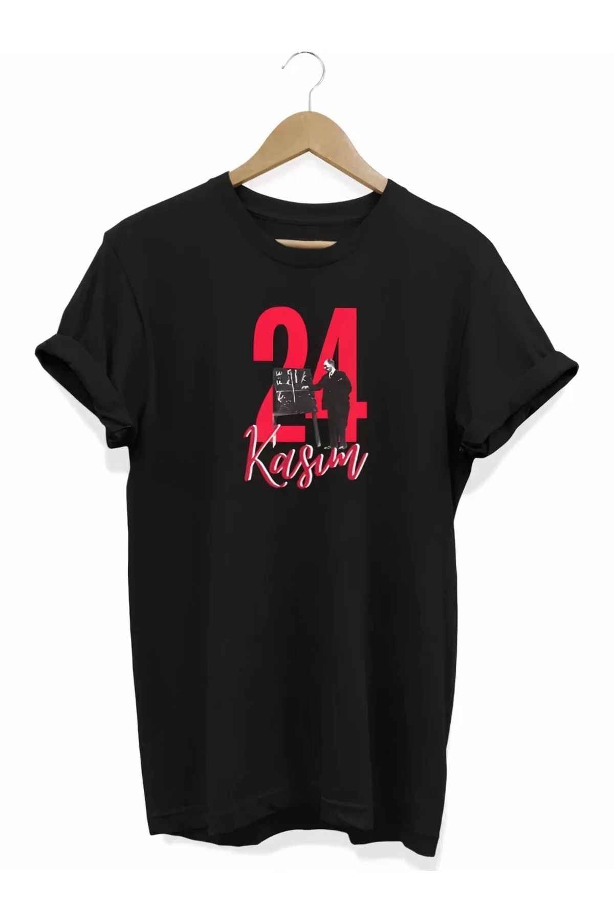 luz&pos 24 Kasım Öğretmenler Günü Baskılı Unisex T-shirt - Siyah