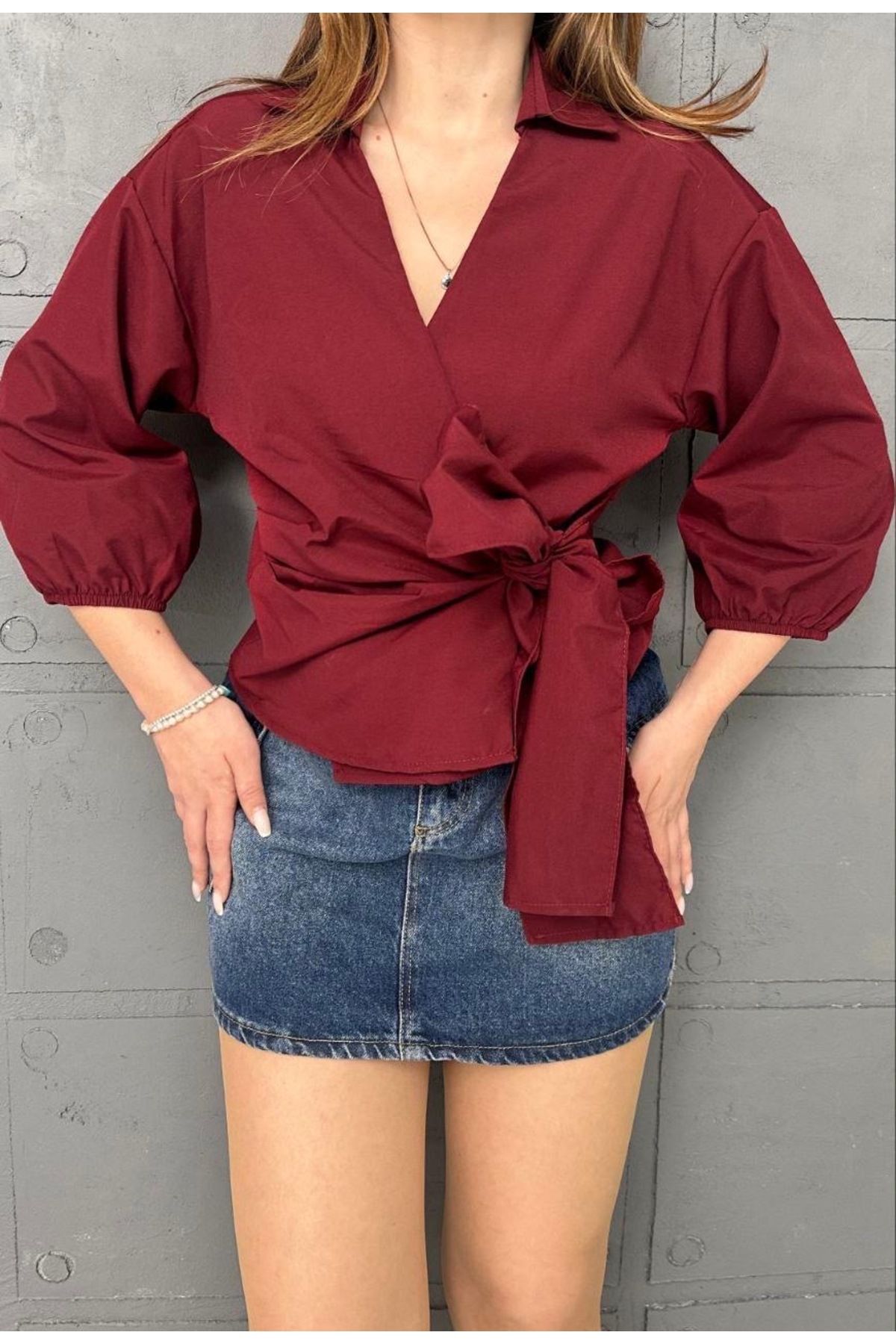 Ekim Store Telalı Yandan Kalın Bağlamalı Gömlek