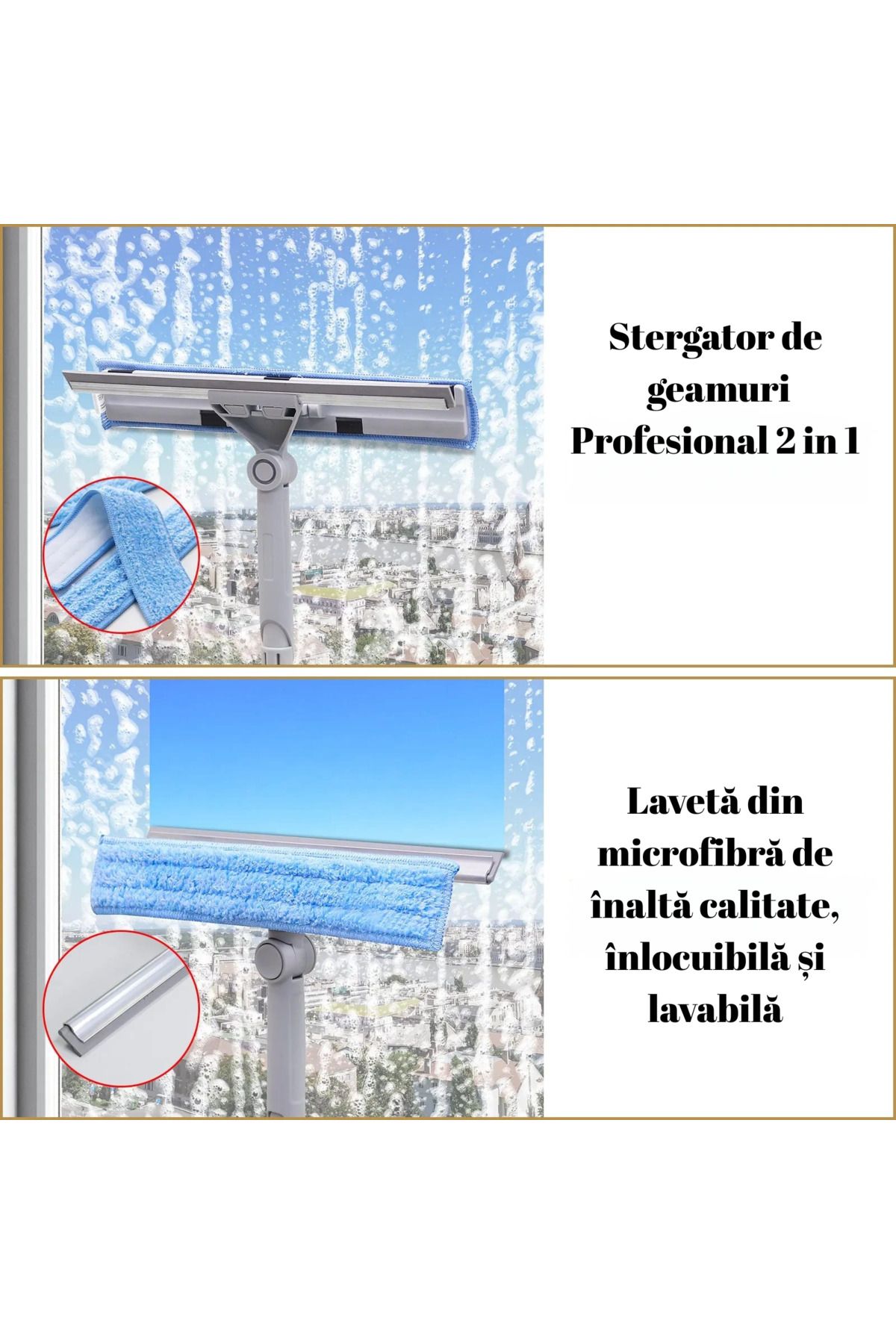 MARYALEX-Professional 2-in-1 window wiper, 180° rotating, with 2 removable microfiber cloths 4