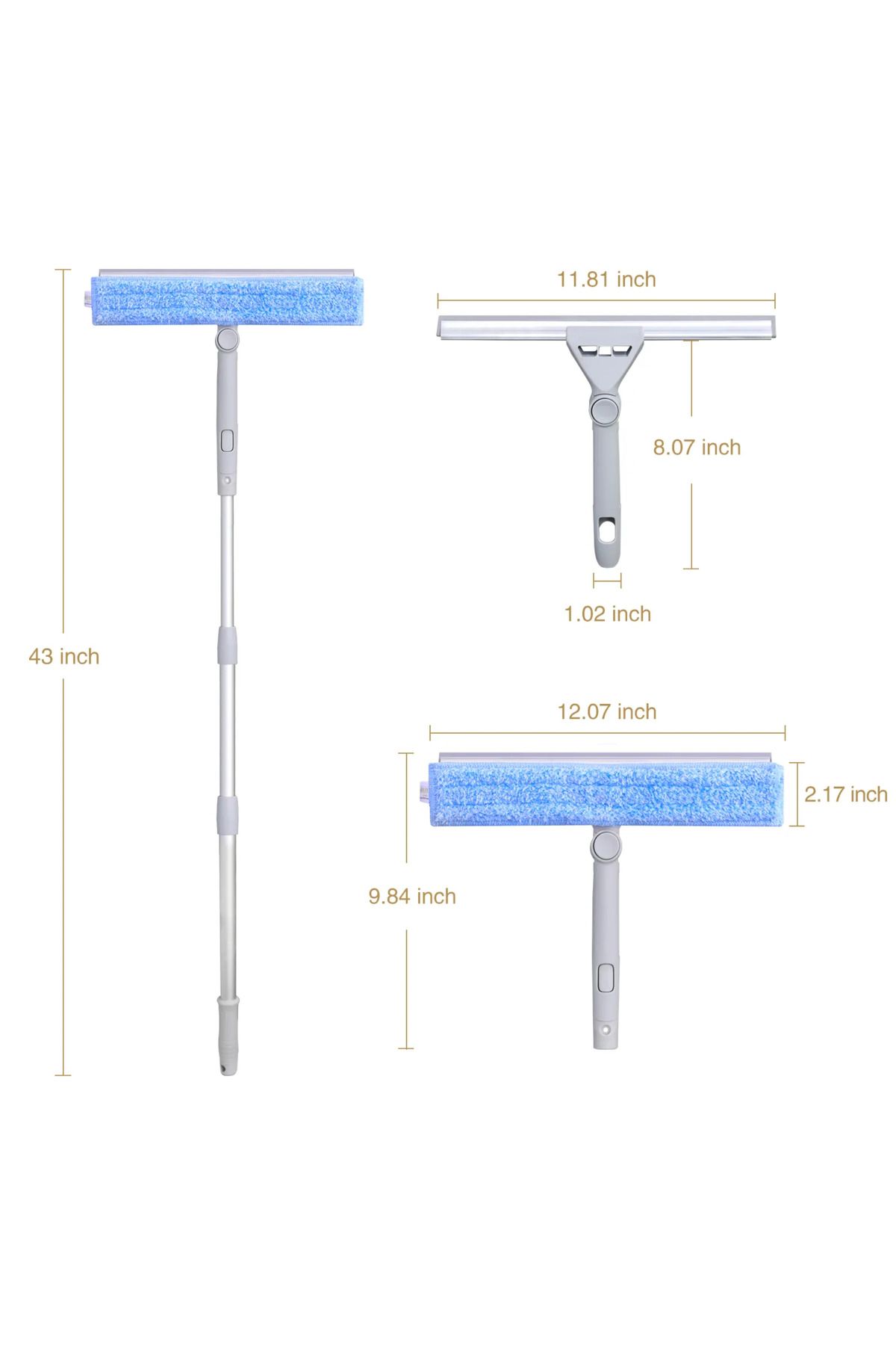 MARYALEX-Professional 2-in-1 window wiper, 180° rotating, with 2 removable microfiber cloths 5