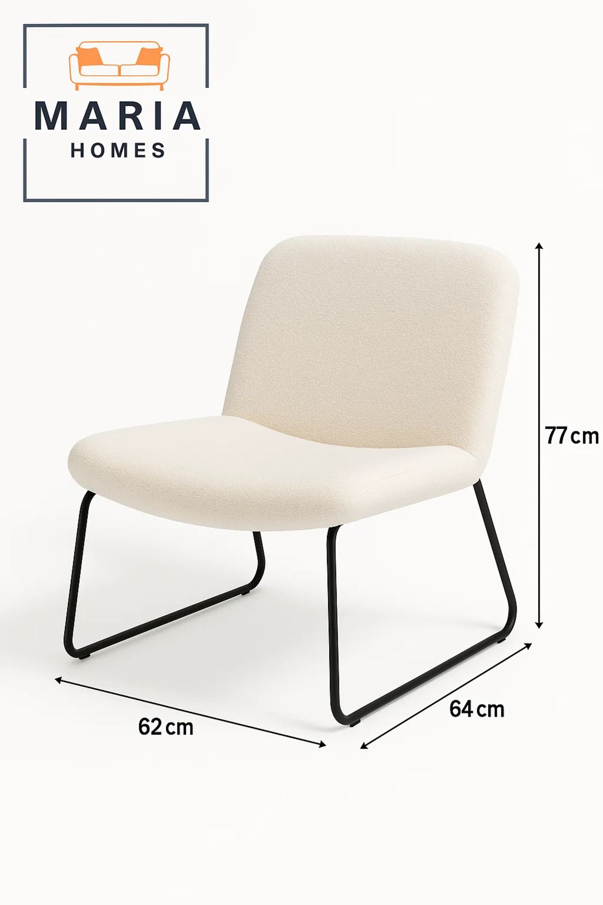 MARIA HOMES-Contemporary White Bouclé Armless Lounge Chair – Cozy Minimalist Accent Seating with Metal Legs 5