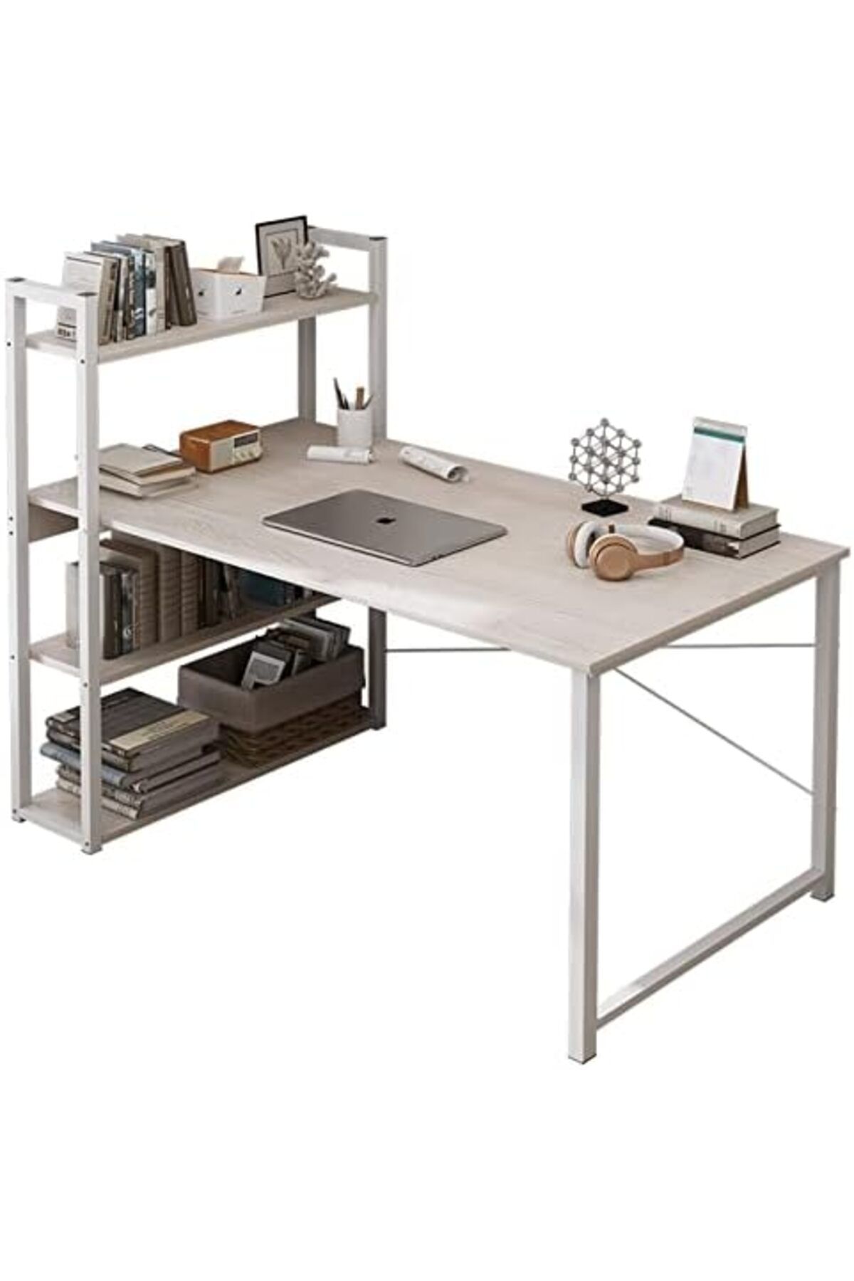 NEXIFY-Computer Desk Table with Shelves 120x48cm, 4 Tier Study Table with Bookshelf Desk Storage 2