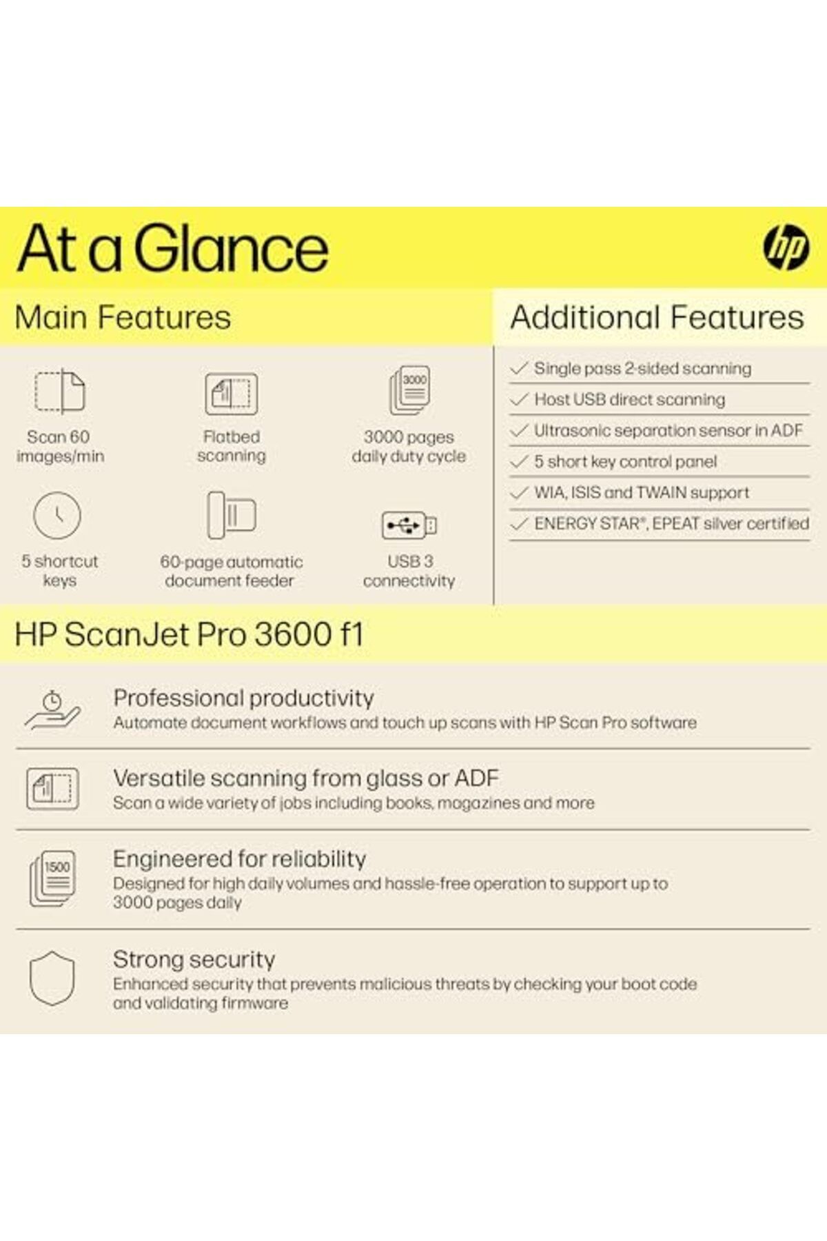 HP-ScanJet Pro 3600 f1، مسح ضوئي سريع على الوجهين مع وحدة تغذية المستندات التلقائية (20G06A) 4