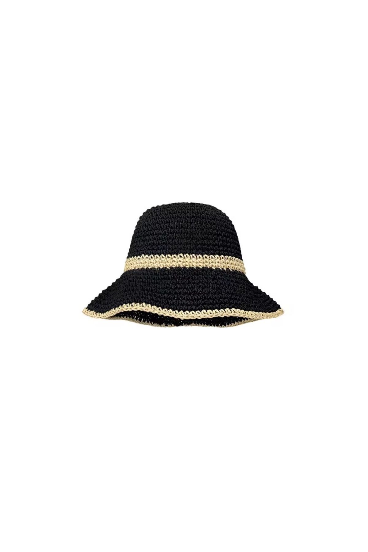 qoop store-Hand Knitted Straw Hat with Adjustable String 2